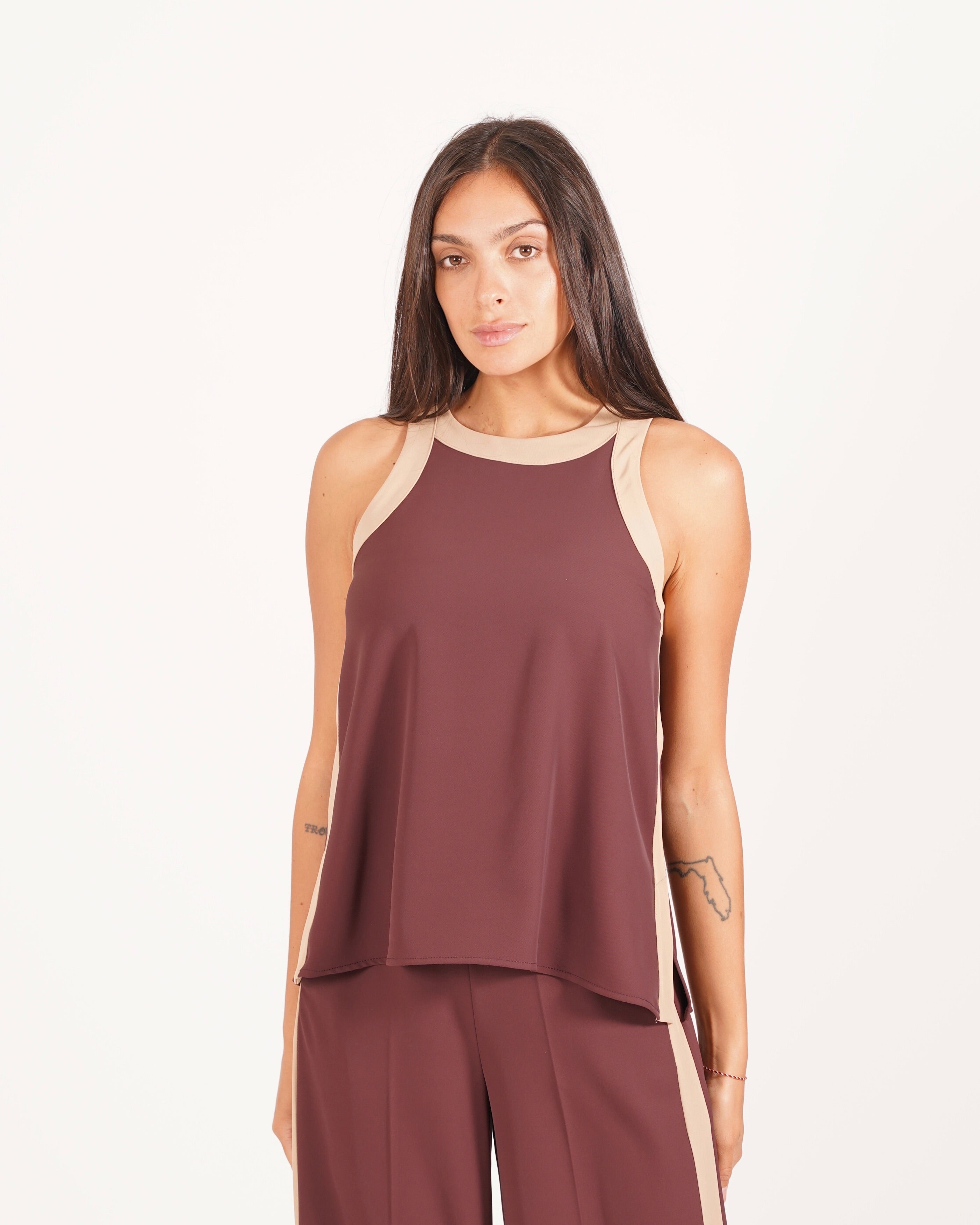 Blusa smanicata bicolor in mano crepe - Guendalina