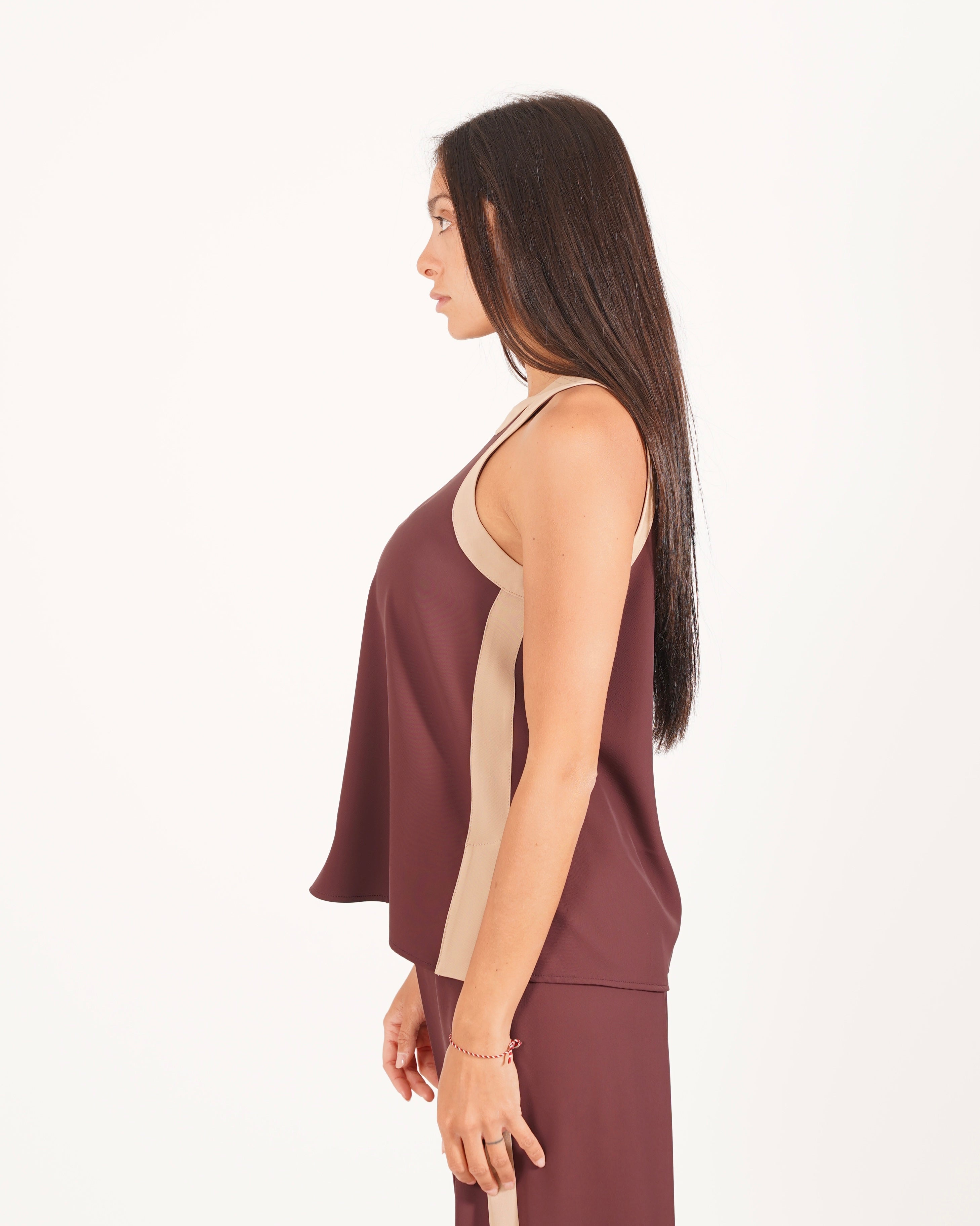 Blusa smanicata bicolor in mano crepe - Guendalina