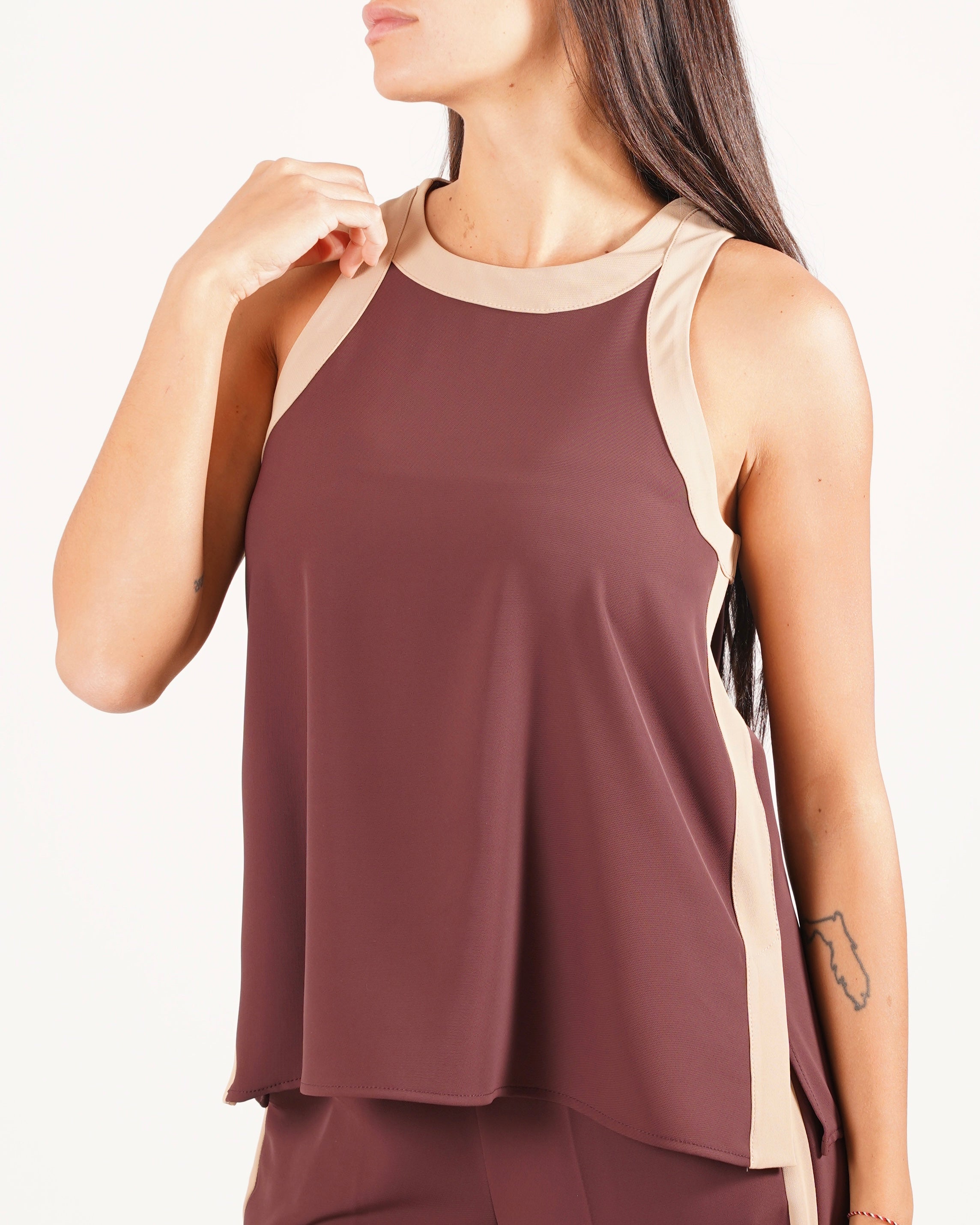 Blusa smanicata bicolor in mano crepe - Guendalina