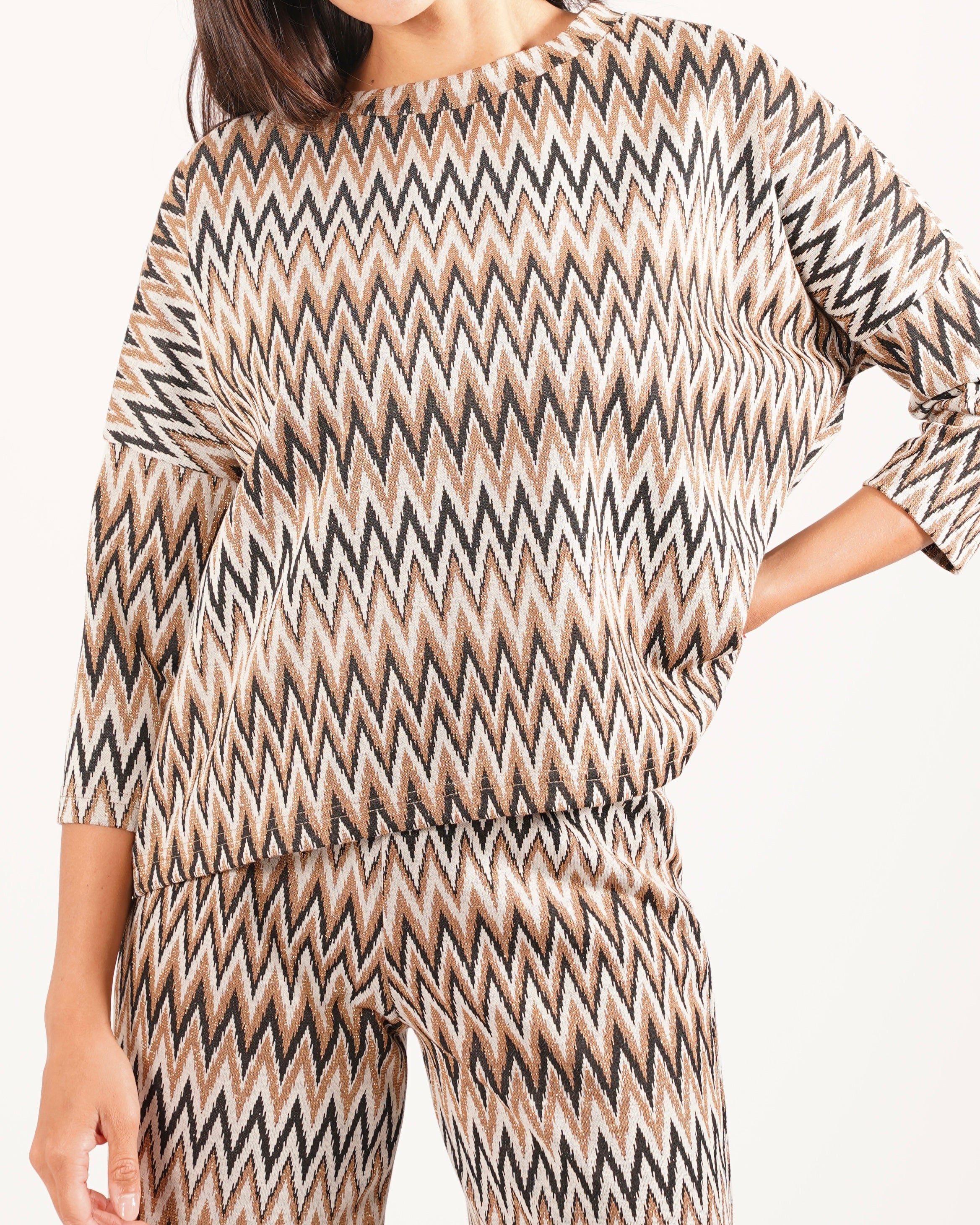 Blusa girocollo in trama chevron - Tartufo