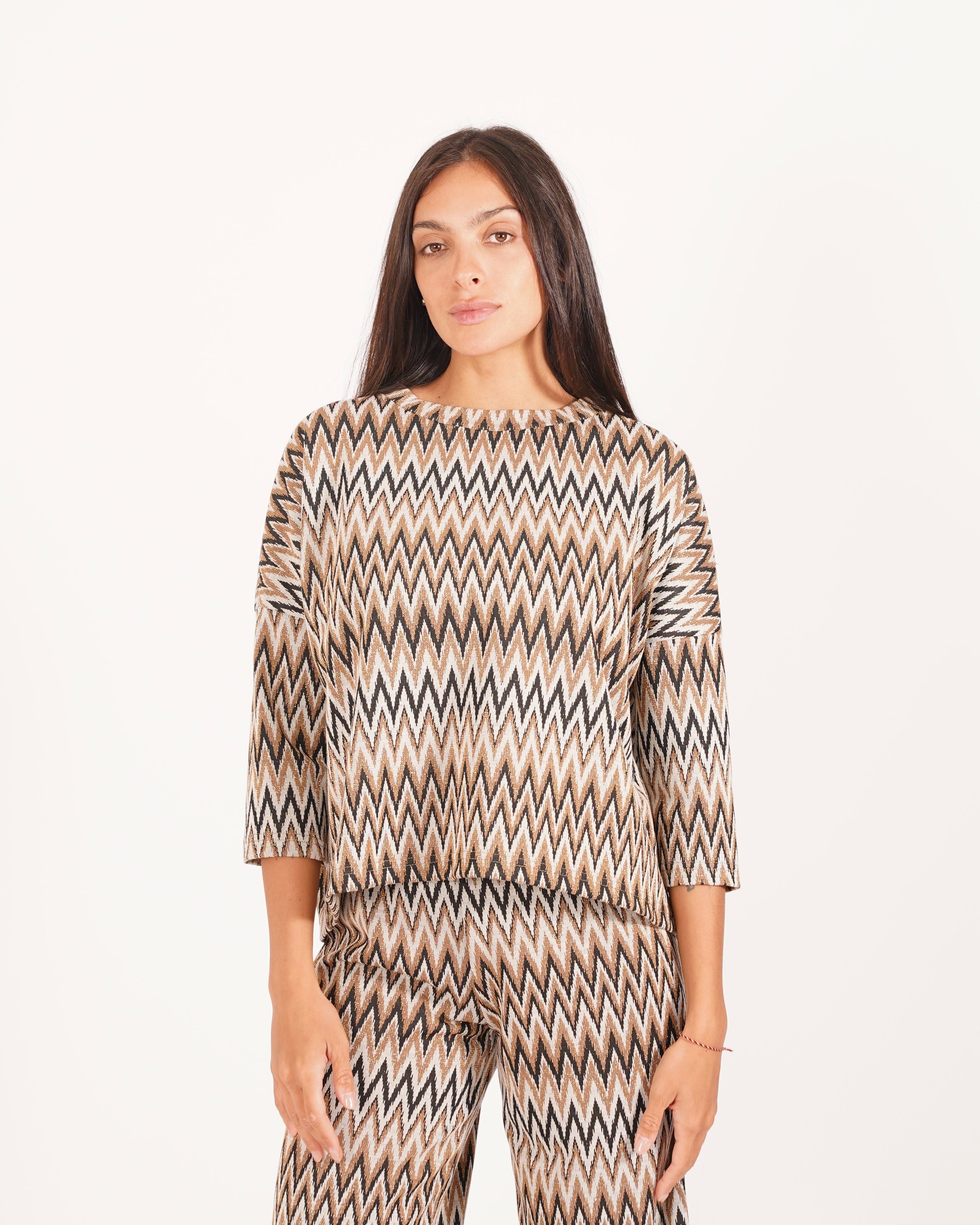 Blusa girocollo in trama chevron - Tartufo