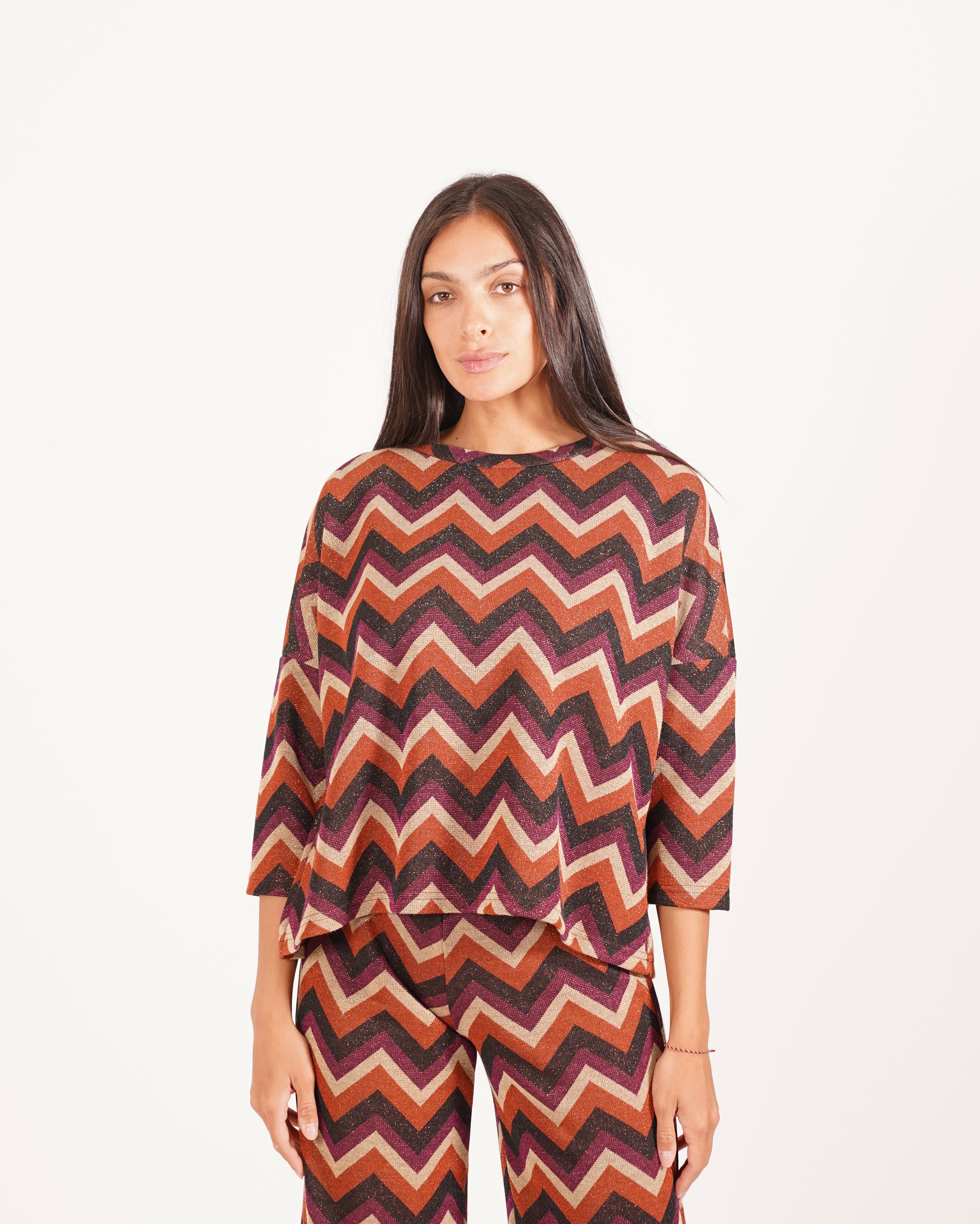 Blusa girocollo in trama chevron - Tartufo