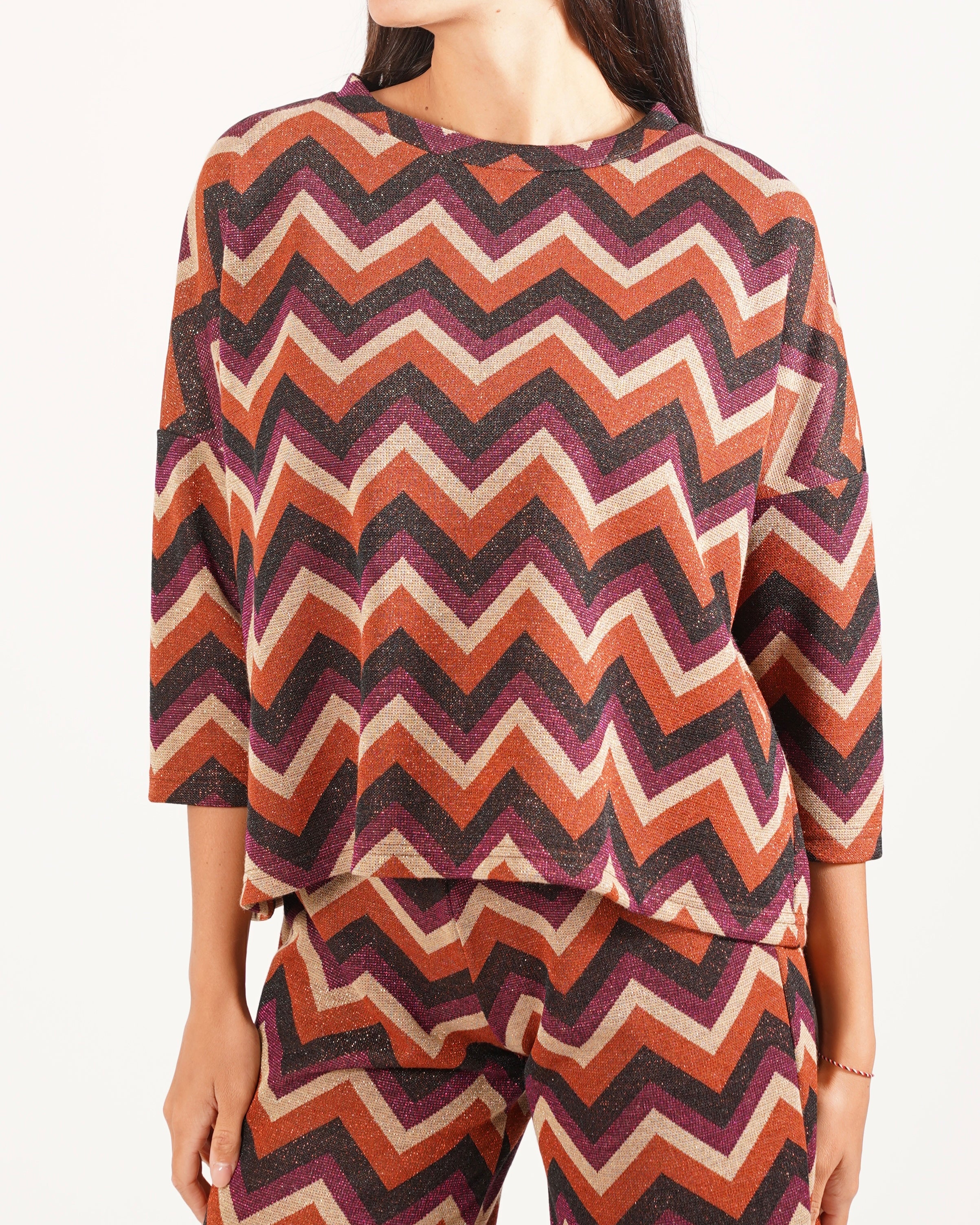 Blusa girocollo in trama chevron - Tartufo