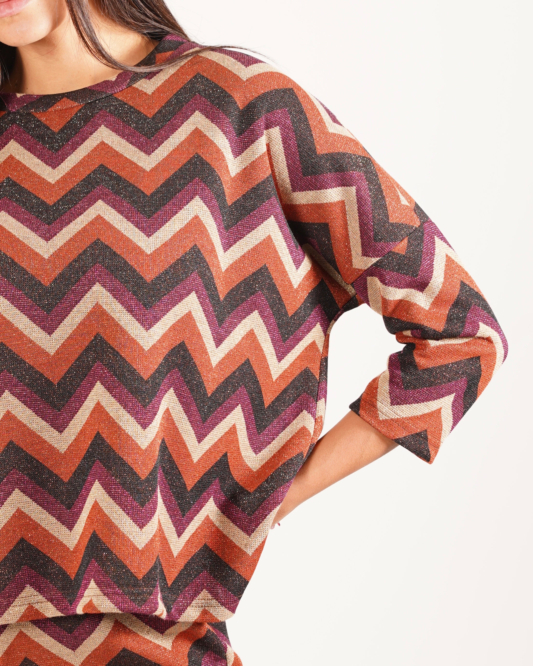 Blusa girocollo in trama chevron - Tartufo