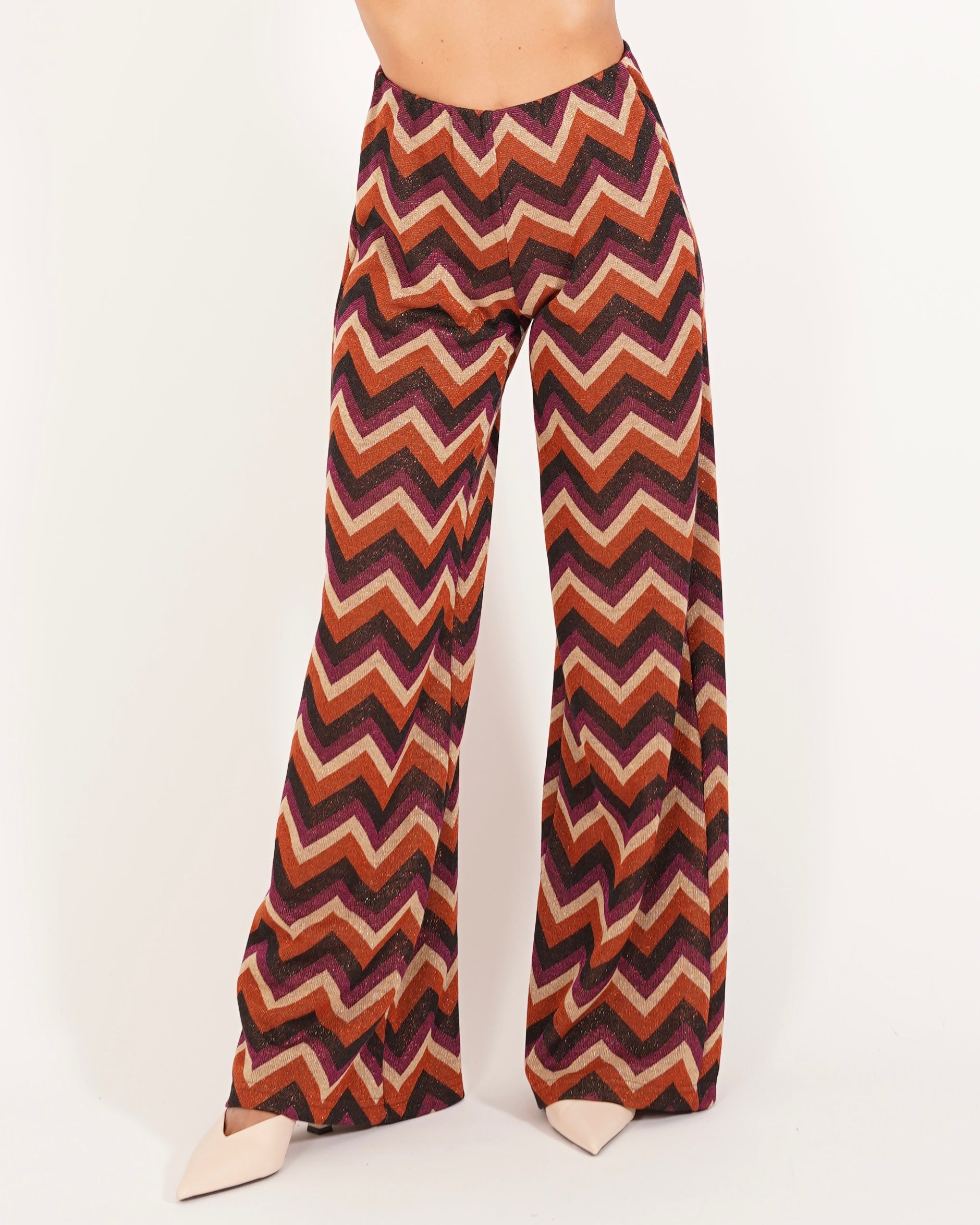 Pantaloni palazzo in trama chevron - Chiara