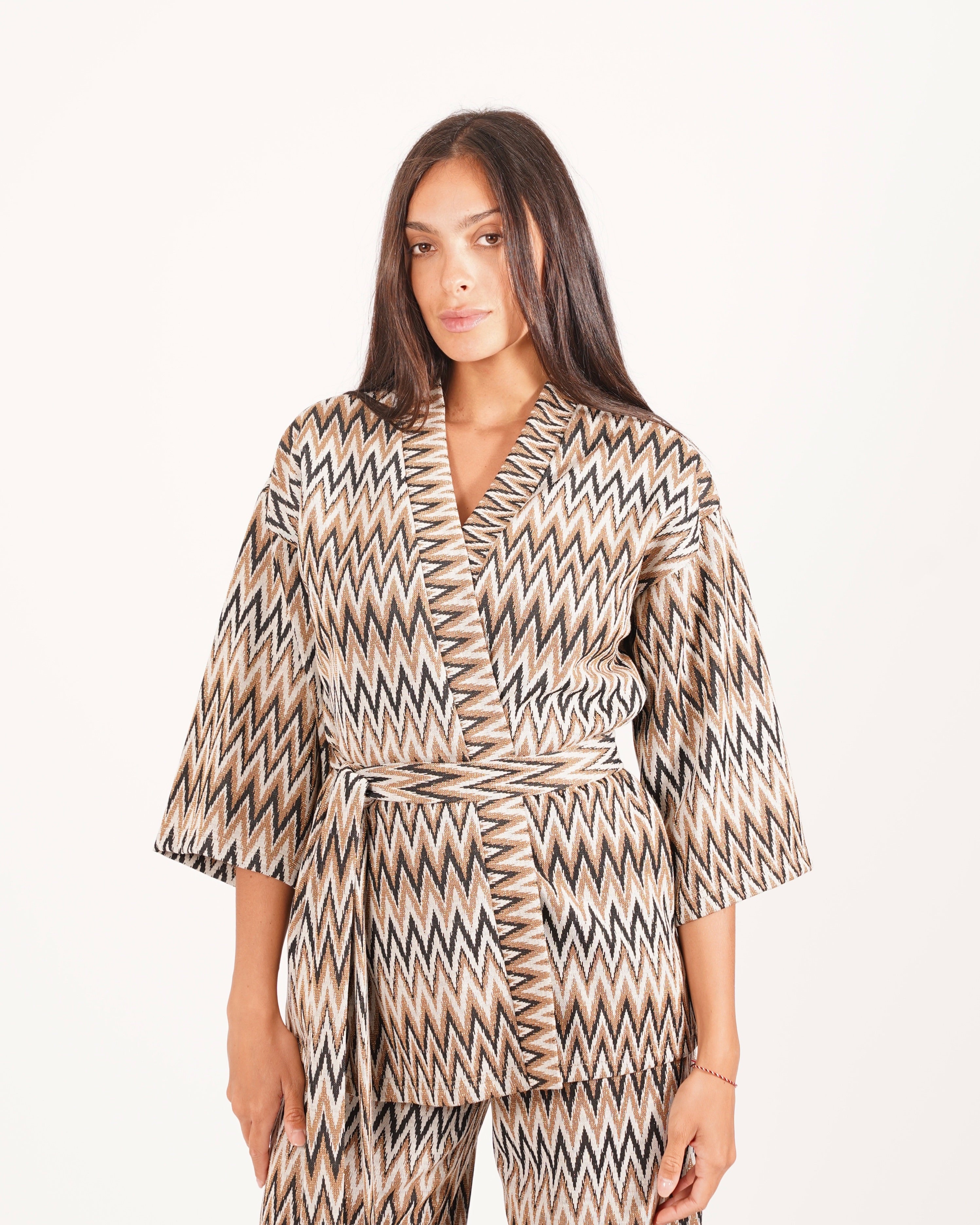 Kimono in tessuto ammagliato con trama chevron - Enrica