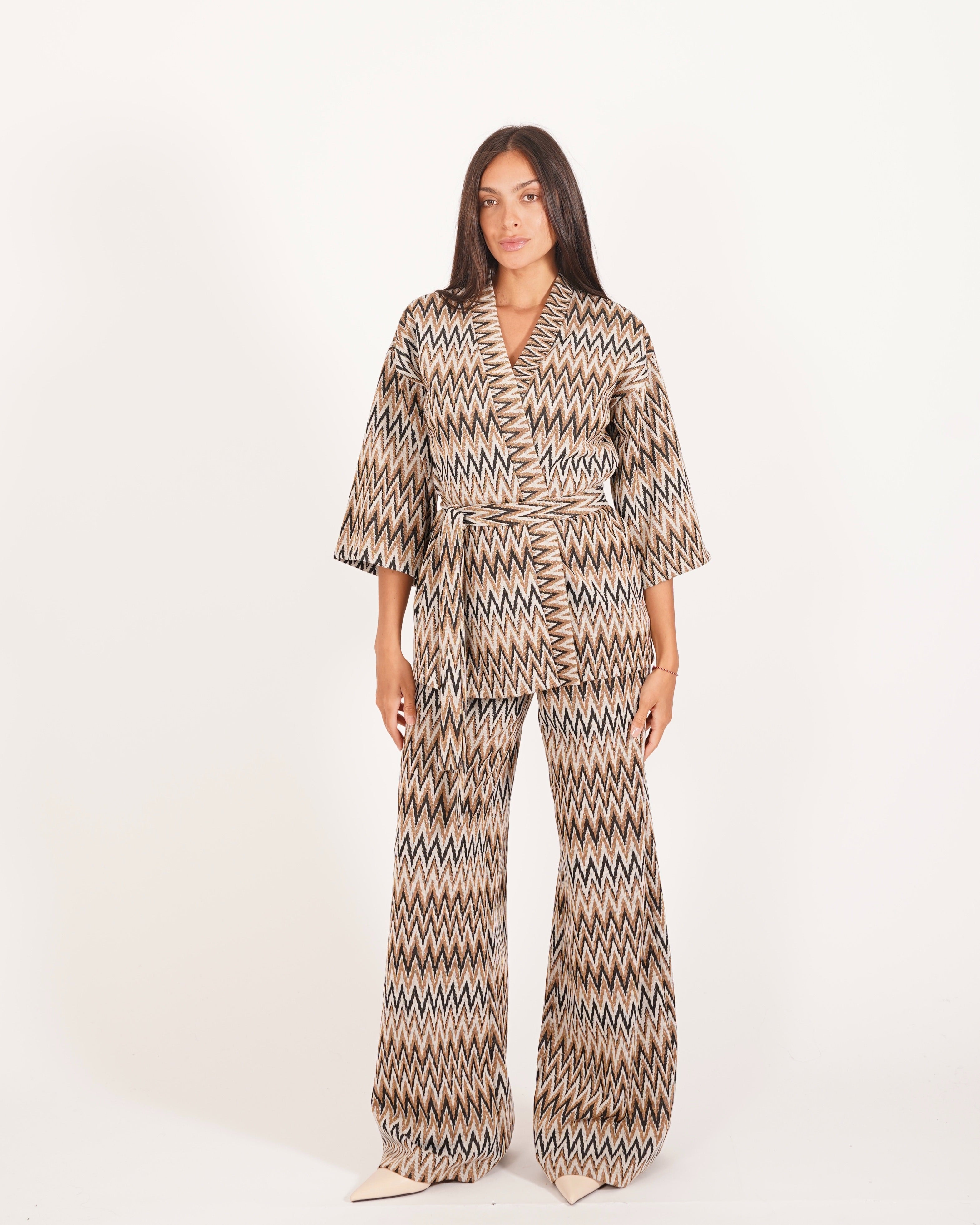 Kimono in tessuto ammagliato con trama chevron - Enrica