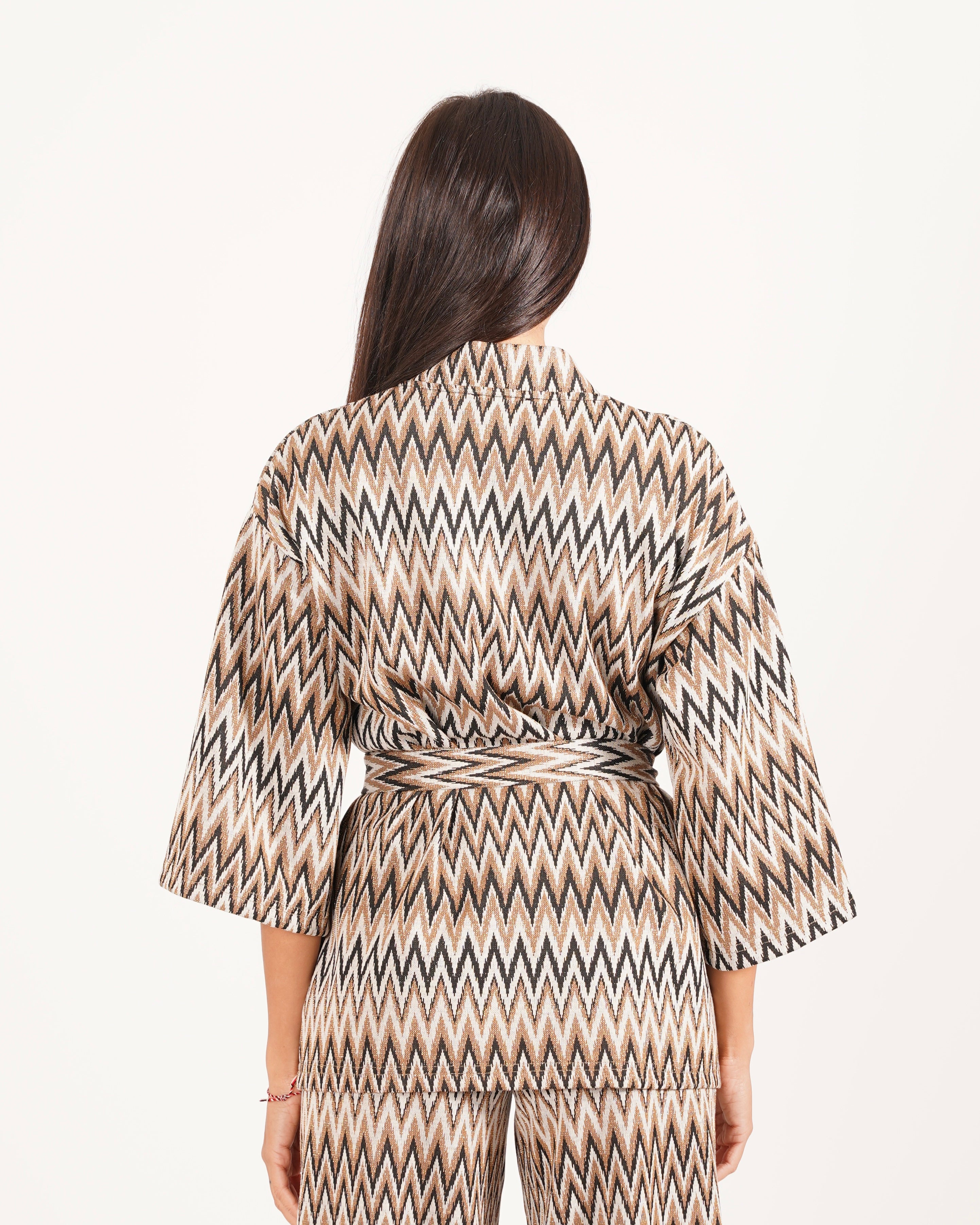 Kimono in tessuto ammagliato con trama chevron - Enrica