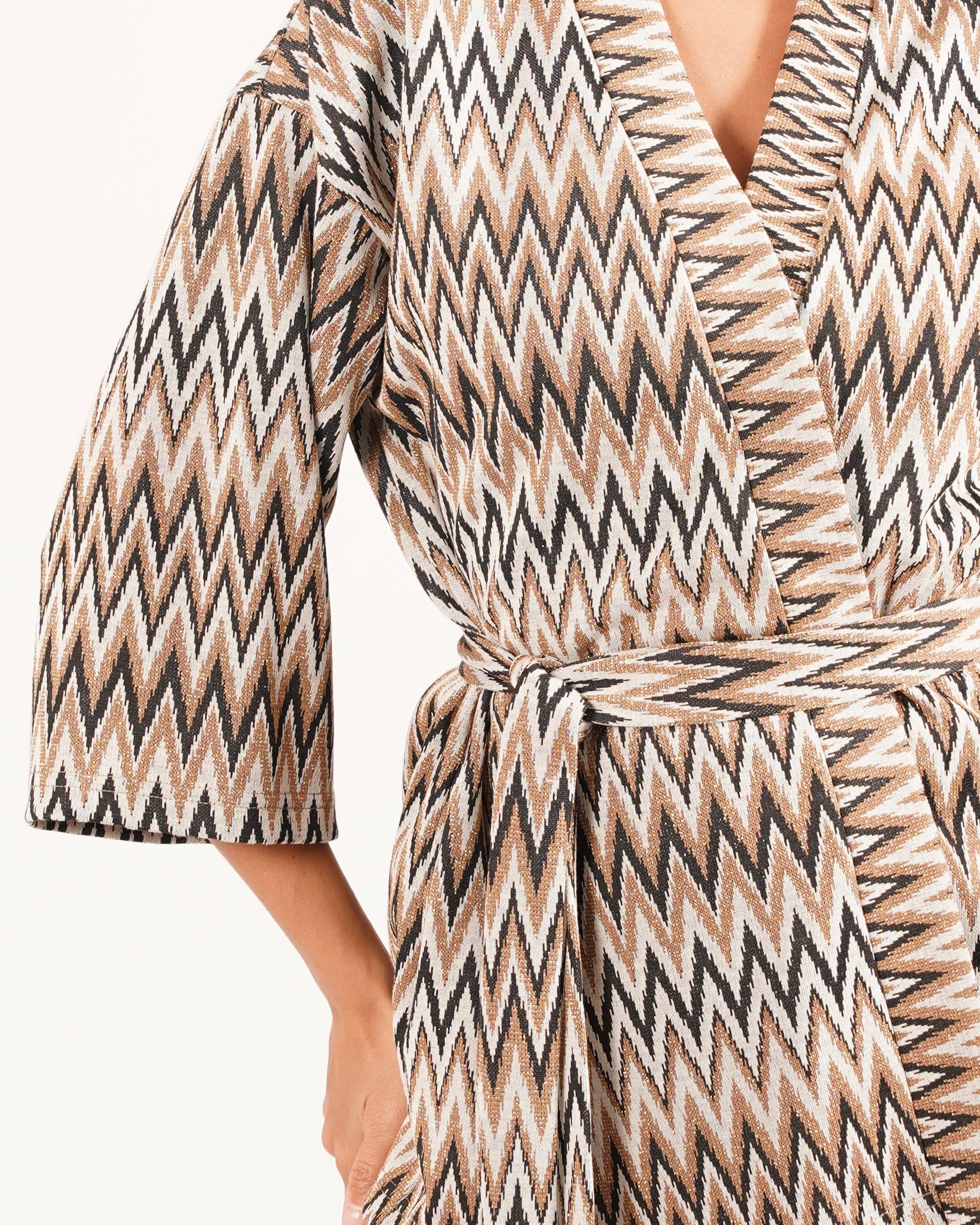 Kimono in tessuto ammagliato con trama chevron - Enrica