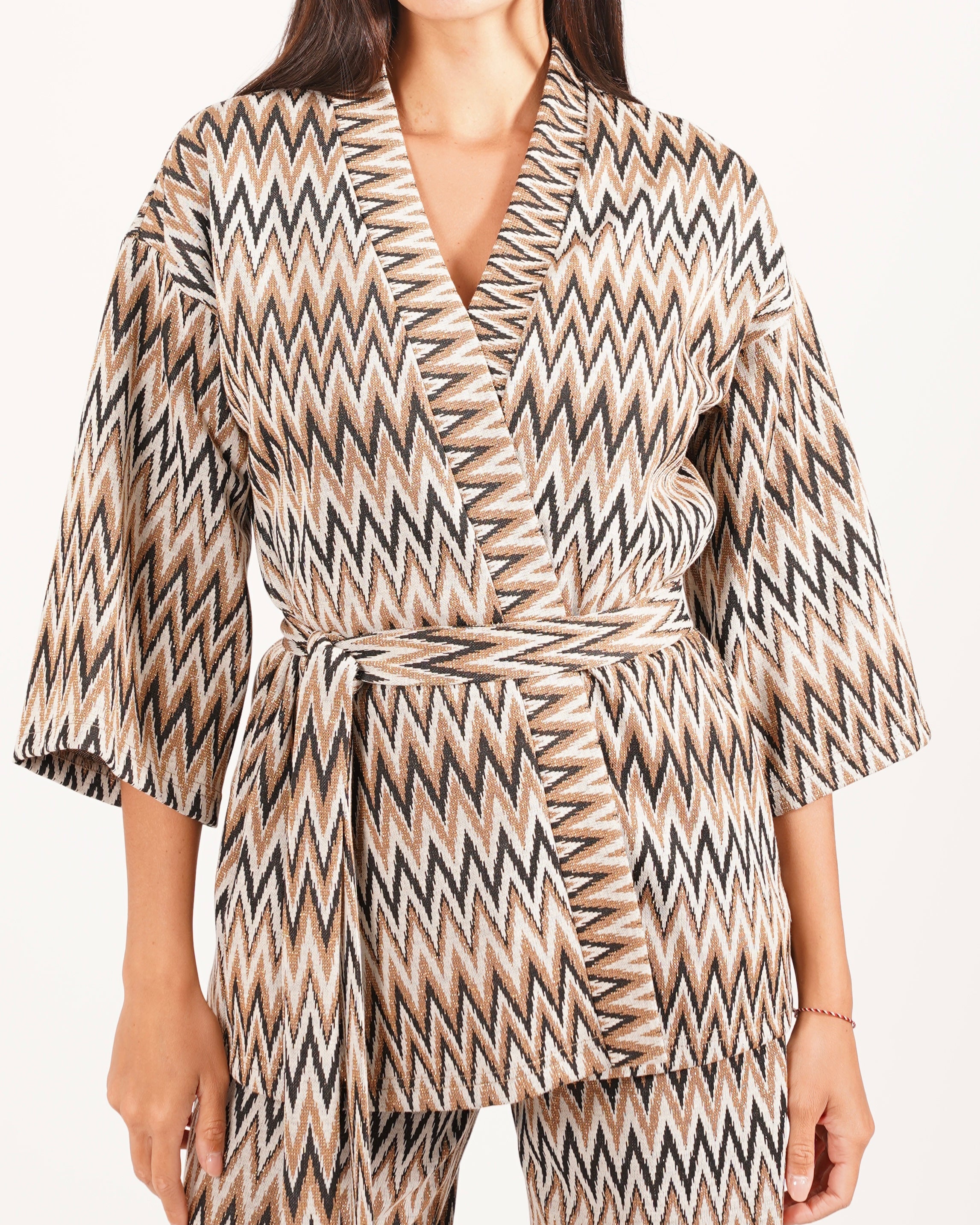 Kimono in tessuto ammagliato con trama chevron - Enrica