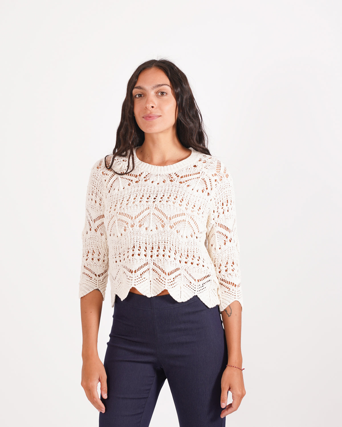 Maglia cropped traforata in filo di cotone - Valeriana