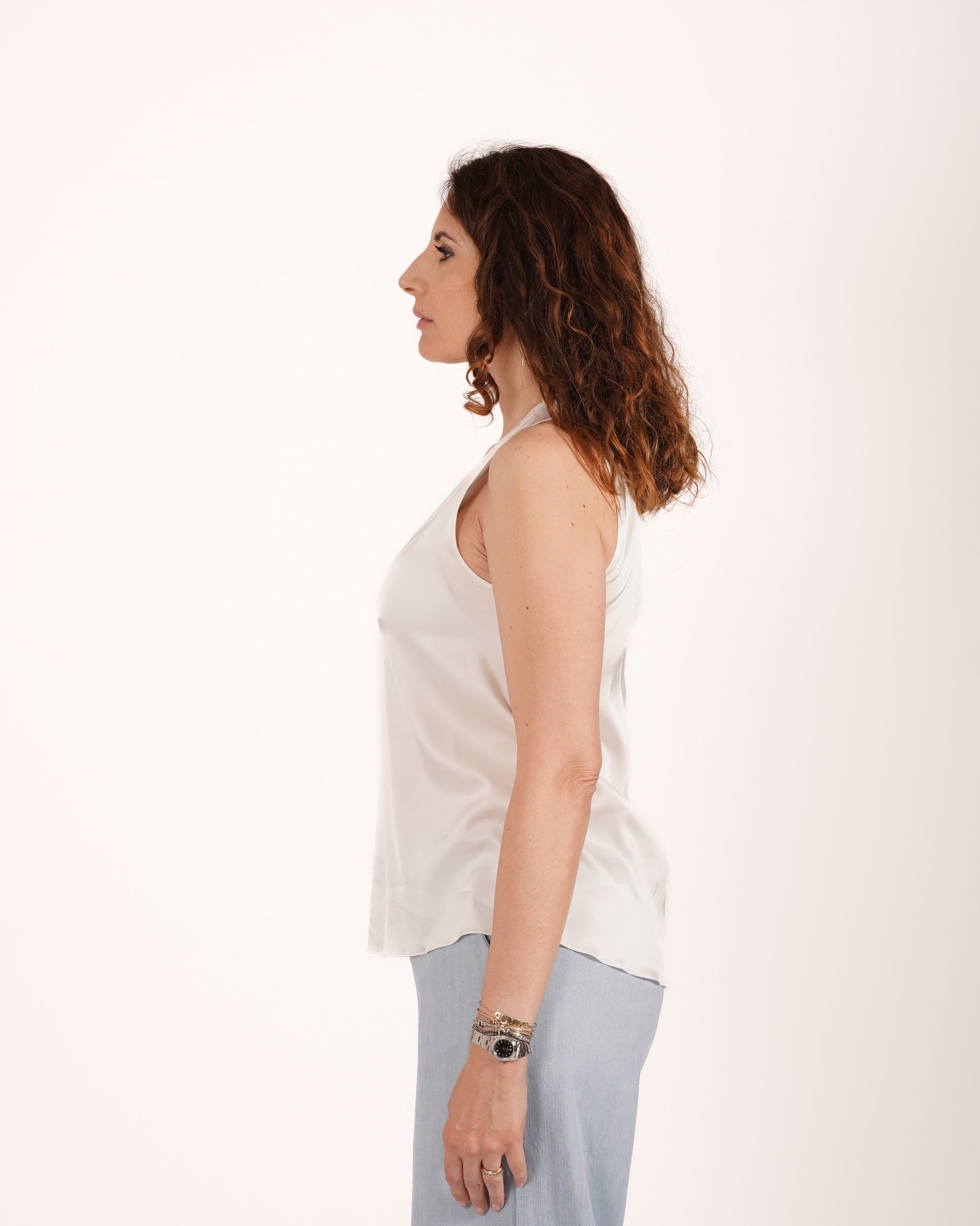 Blusa smanicata scollo a v in raso - Pausini