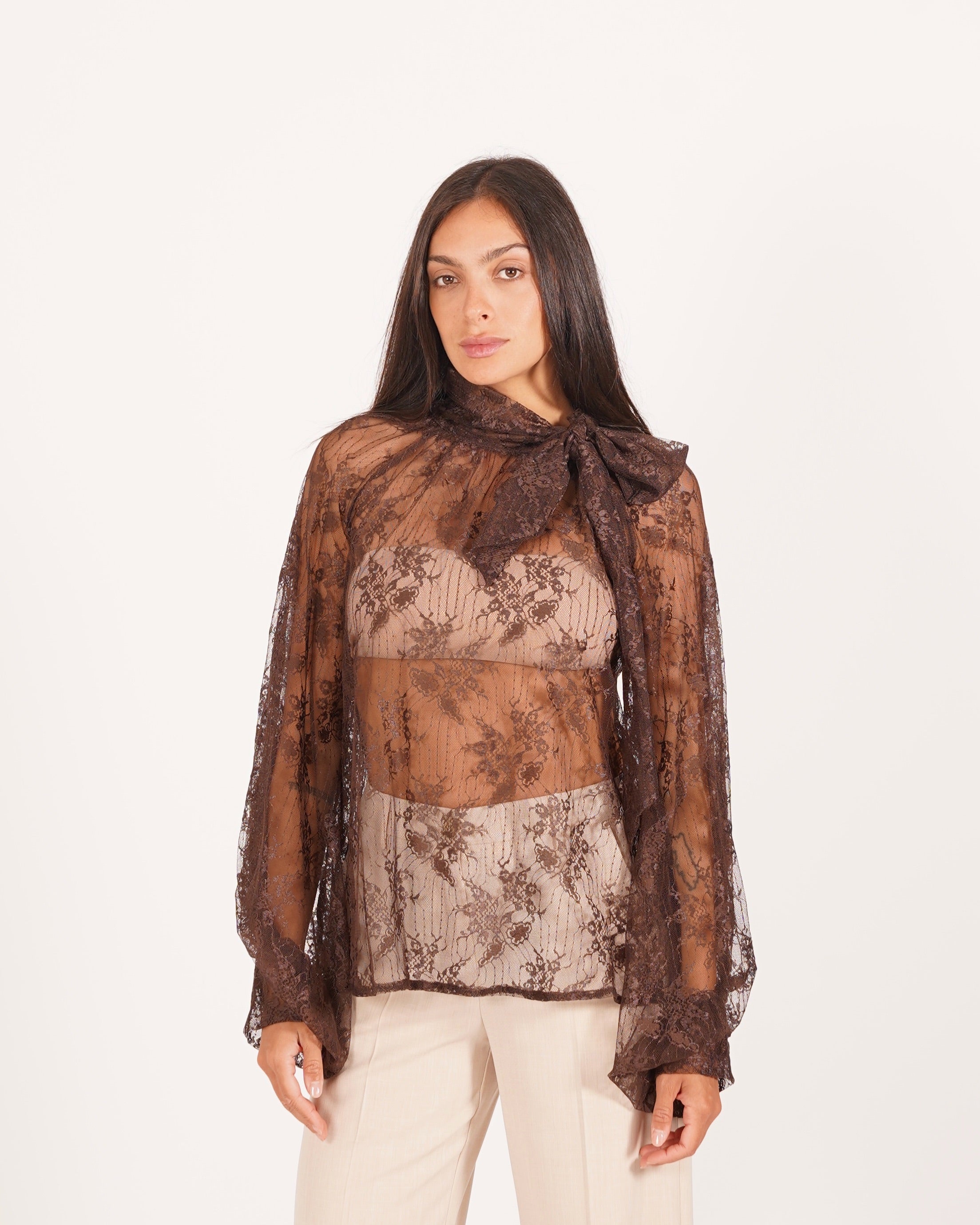 Blusa con chaboud e maniche lunghe ampie - Wendy