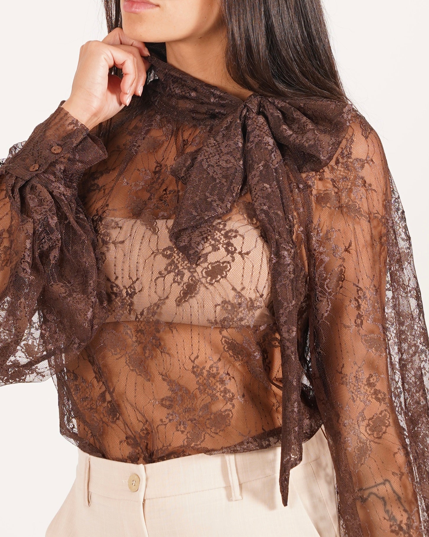 Blusa con chaboud e maniche lunghe ampie - Wendy