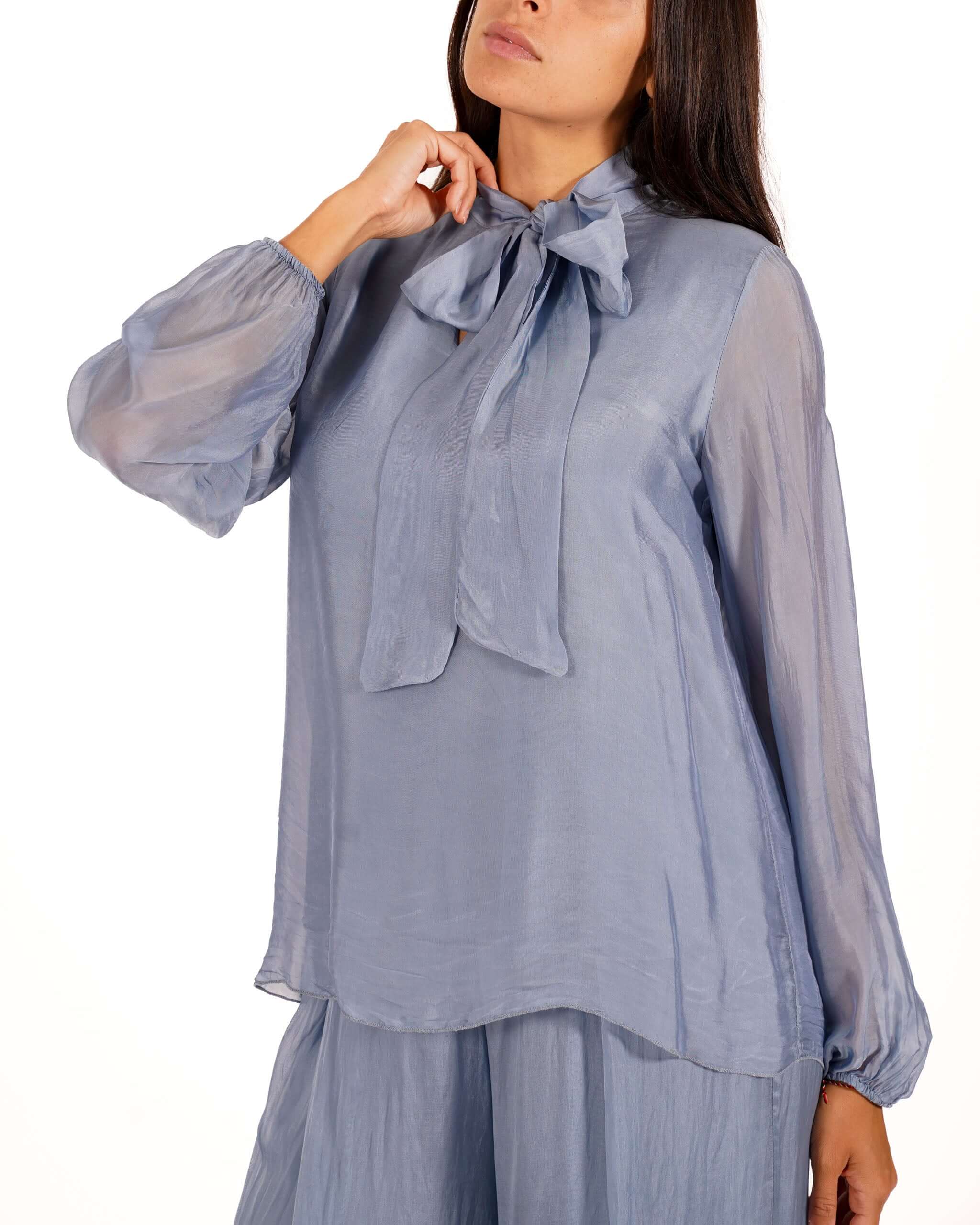 Blusa con chaboud e maniche lunghe ampie misto seta - Salomè