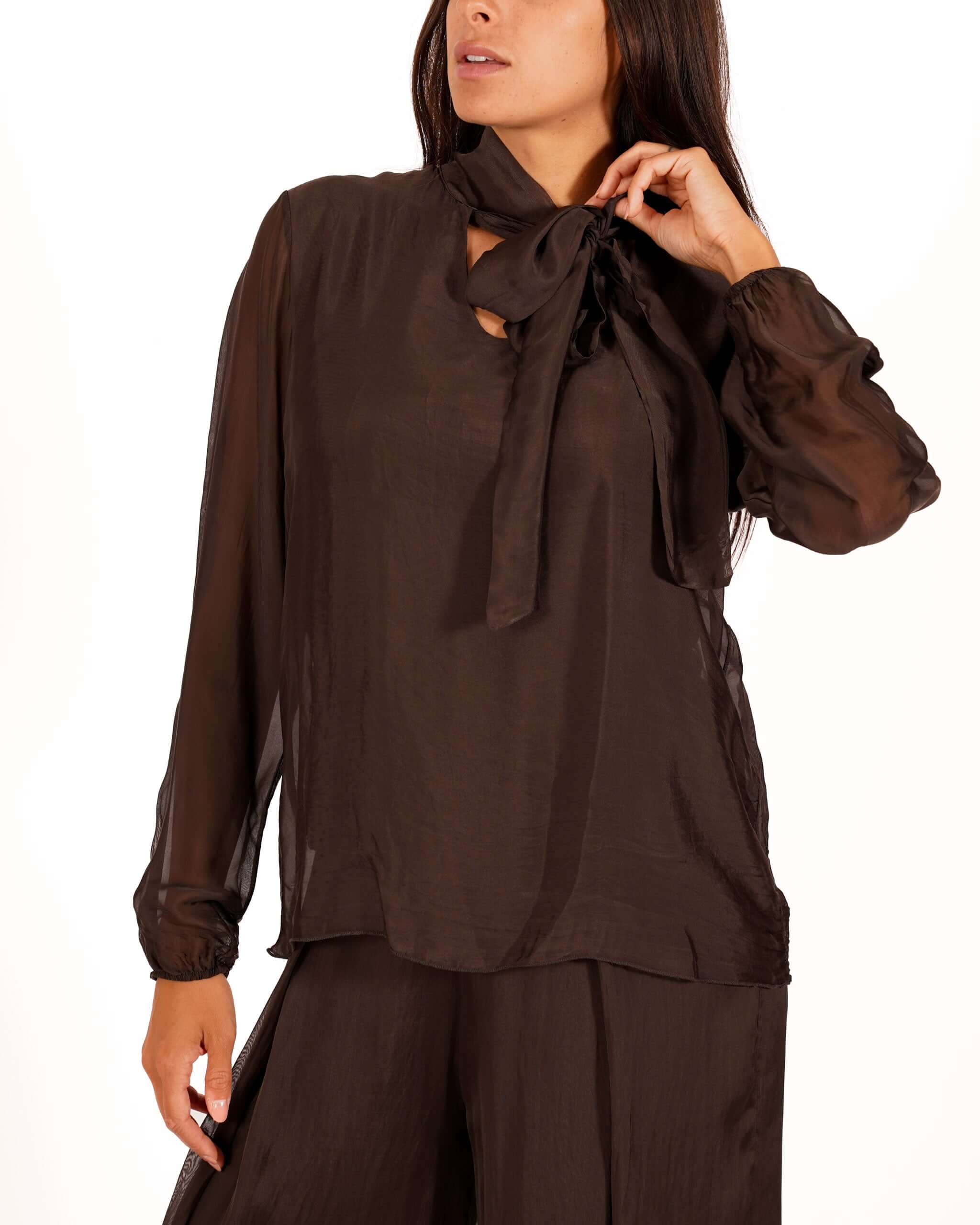Blusa con chaboud e maniche lunghe ampie misto seta - Salomè