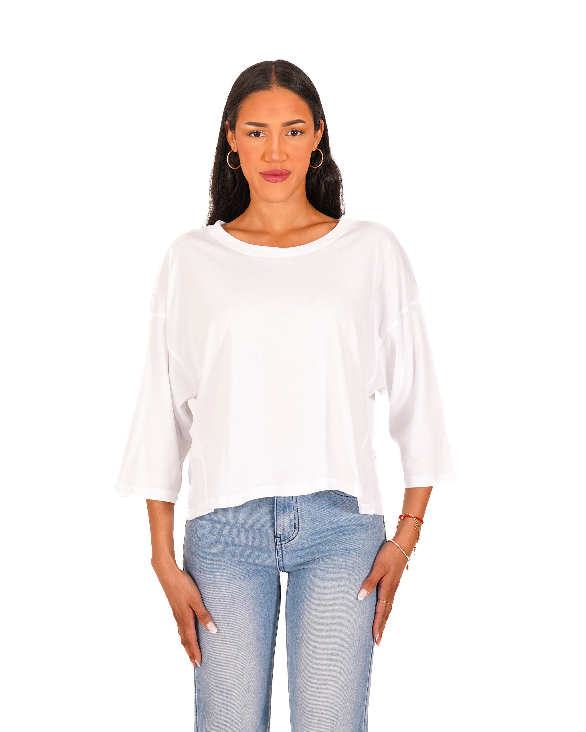 Shirt girocollo manica 3/4 in cotone -Svetlana