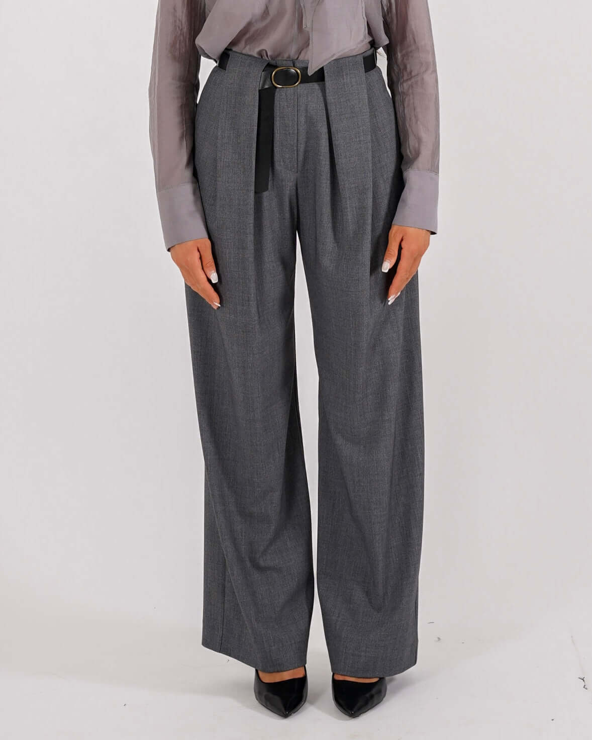 Pantaloni vita alta con pence vestibilità regular in gabardina stretch - Agostina