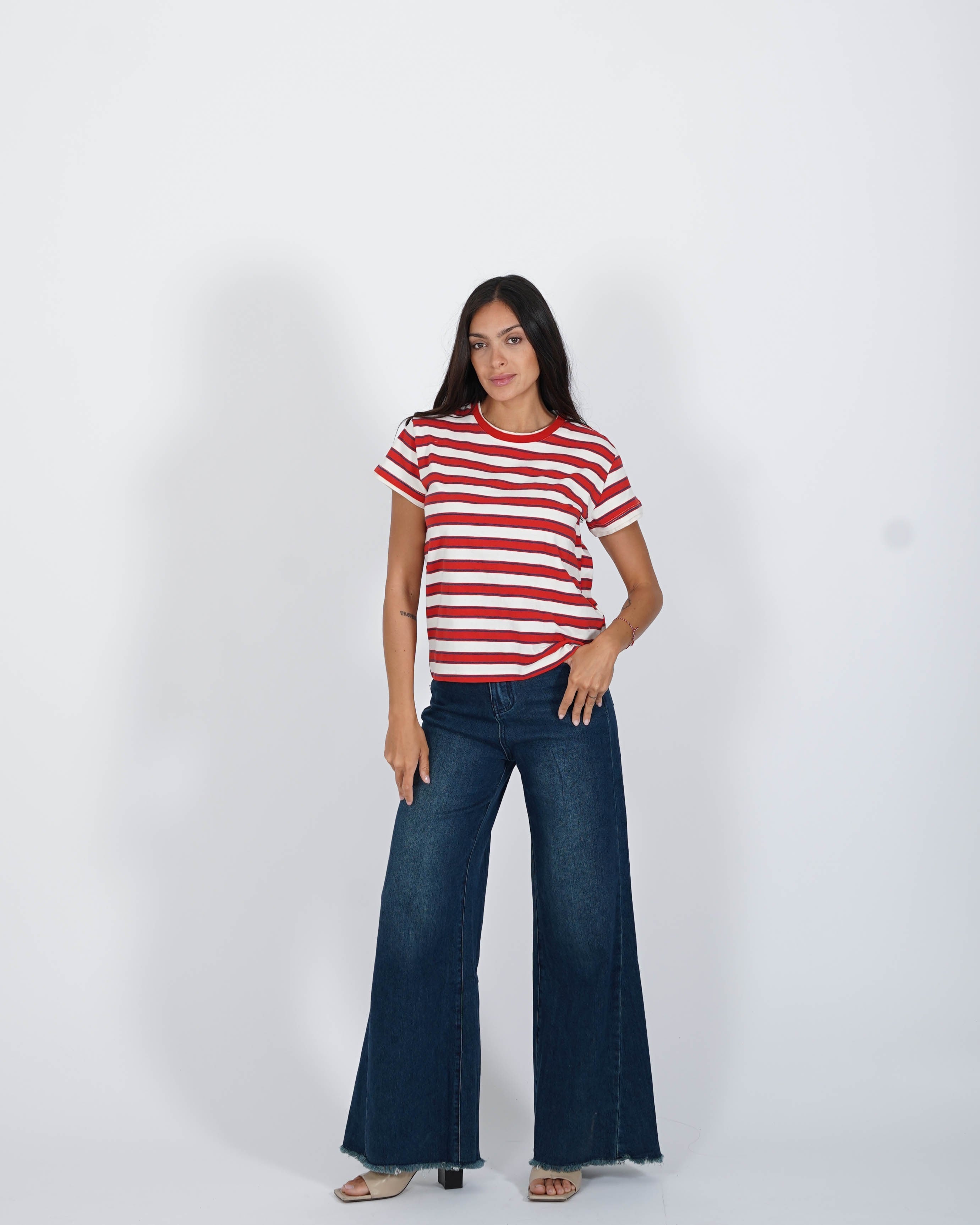 Shirt girocollo rigata mezza manica regular fit - Justine