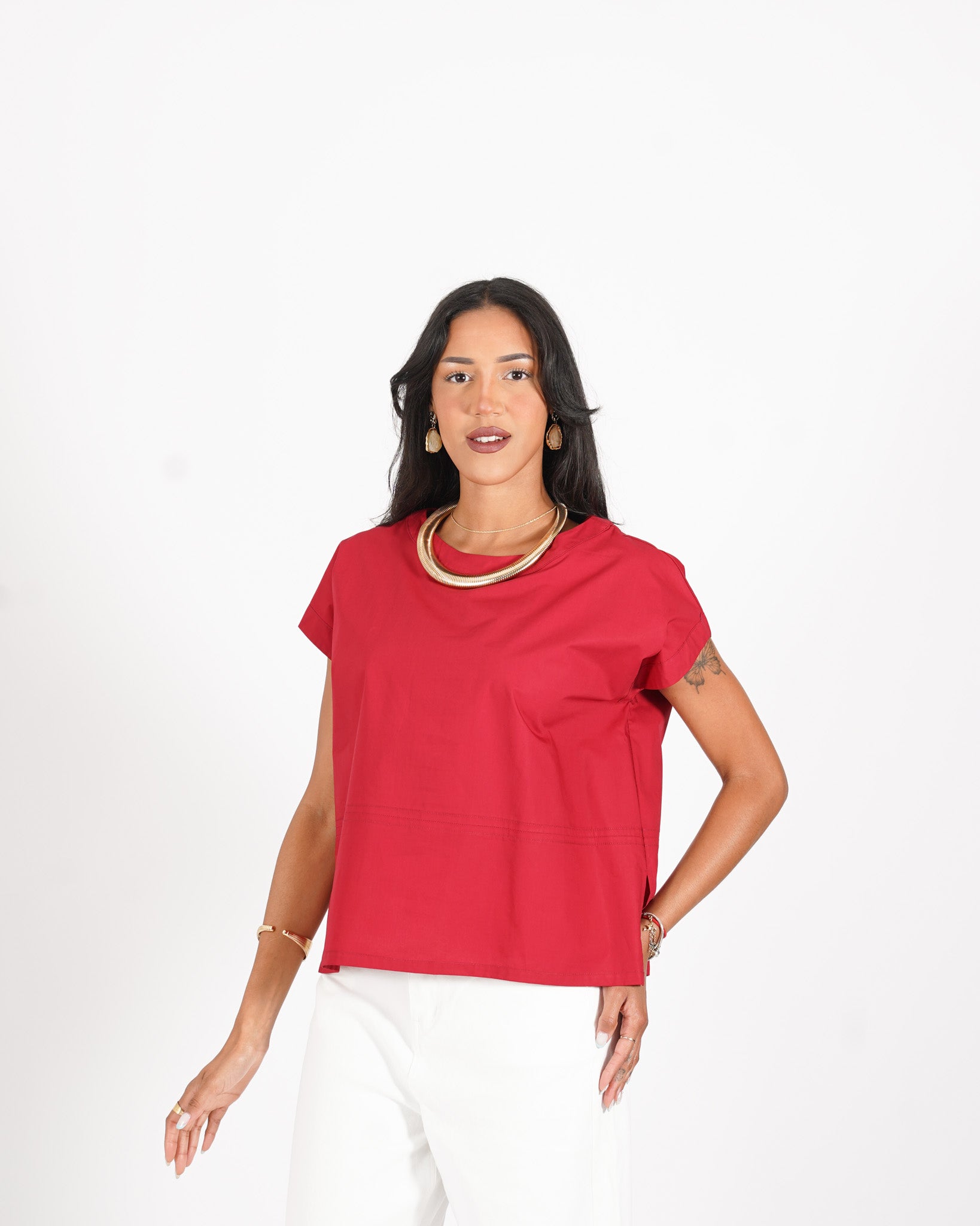 Blusa girocollo mezza manica in cotone - Ulrica