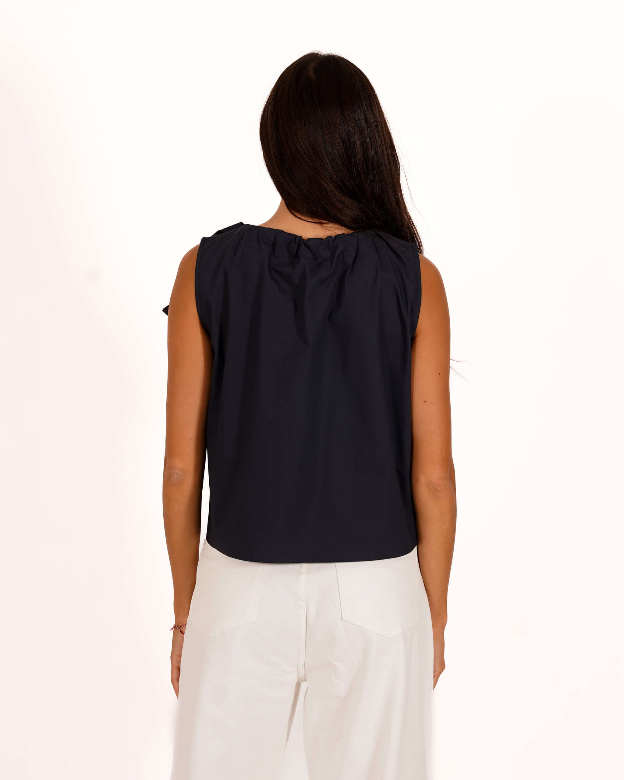 Blusa smanicata con fiocco in cotone - Silvia