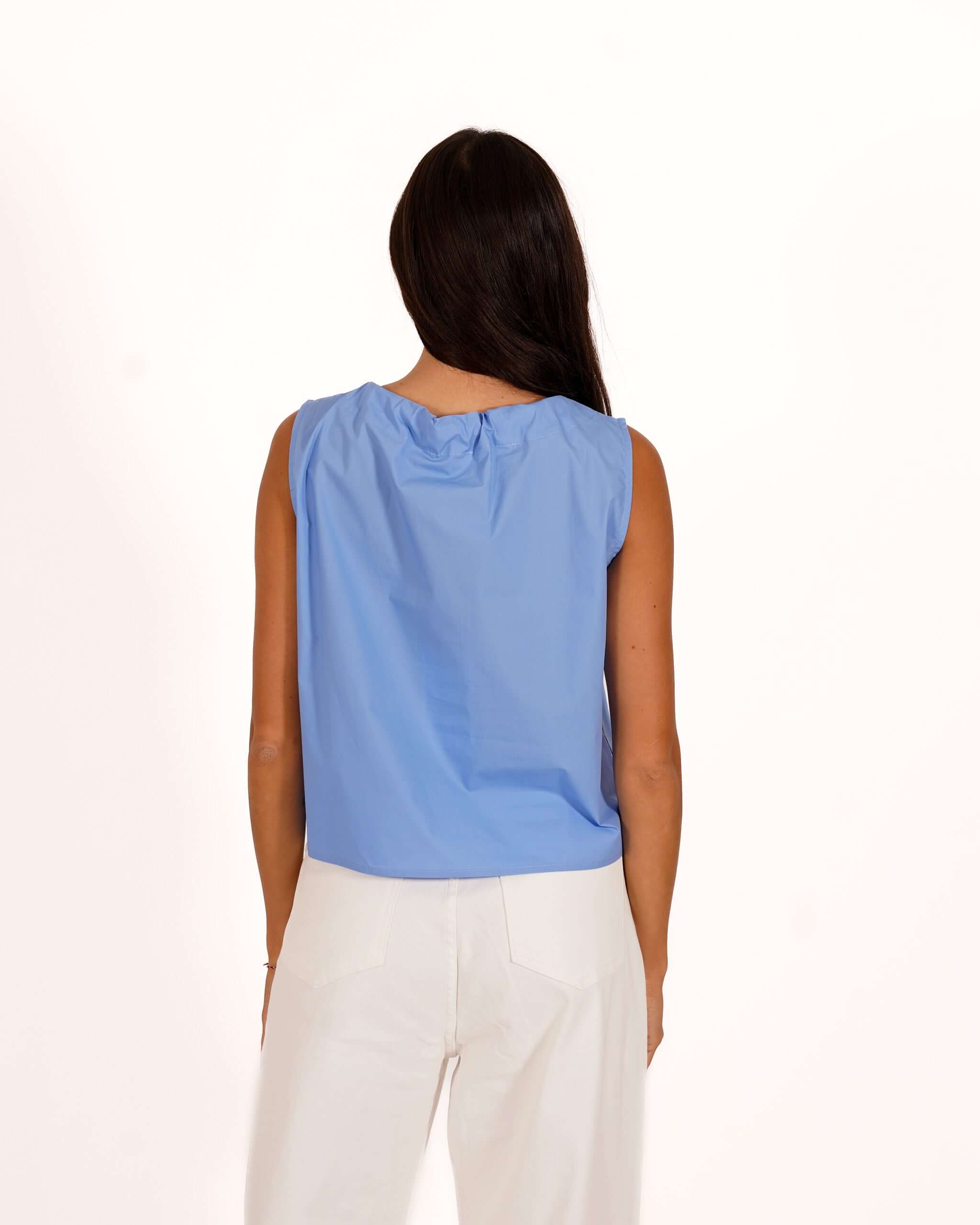 Blusa smanicata con fiocco in cotone - Silvia