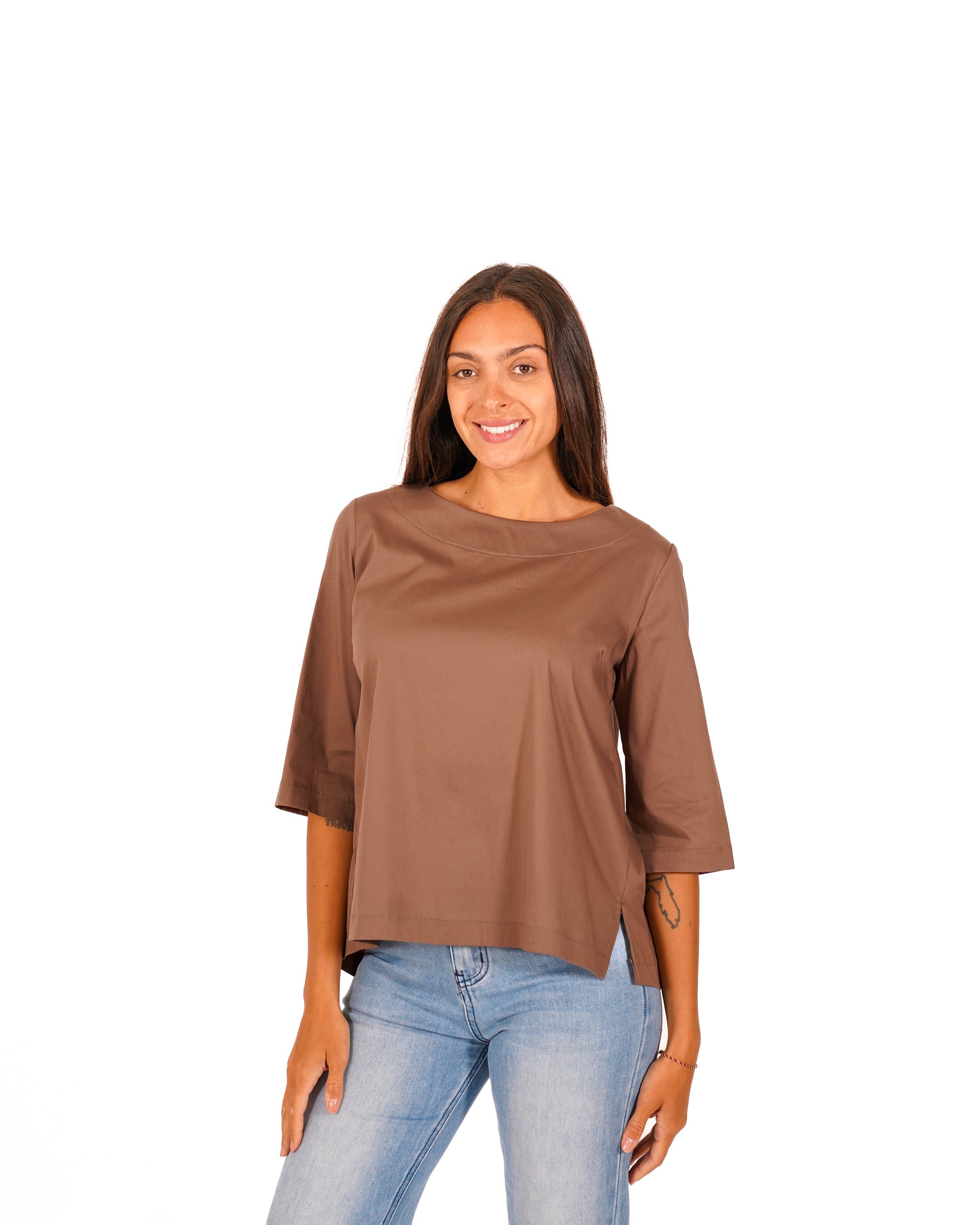 Blusa in cotone girocollo ampio - Natalie