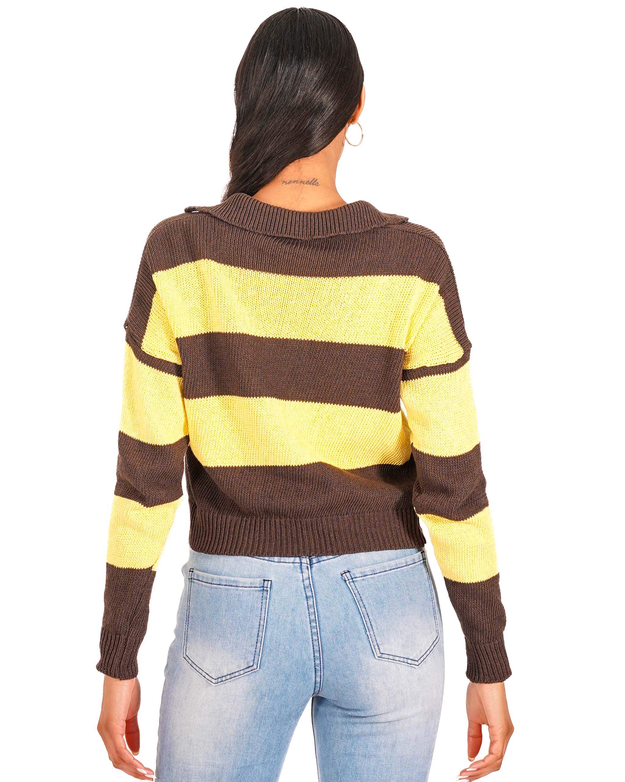 Polo rigata manica lunga in filo di cotone - Onorata