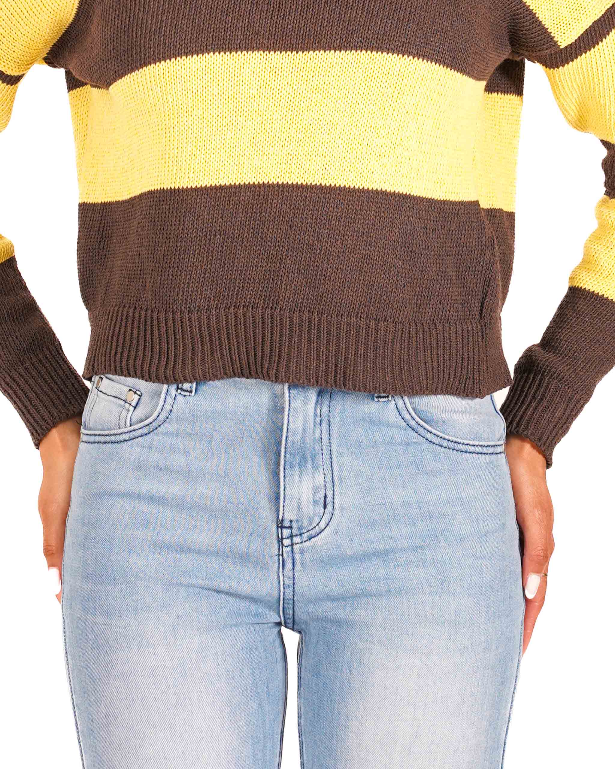 Polo rigata manica lunga in filo di cotone - Onorata