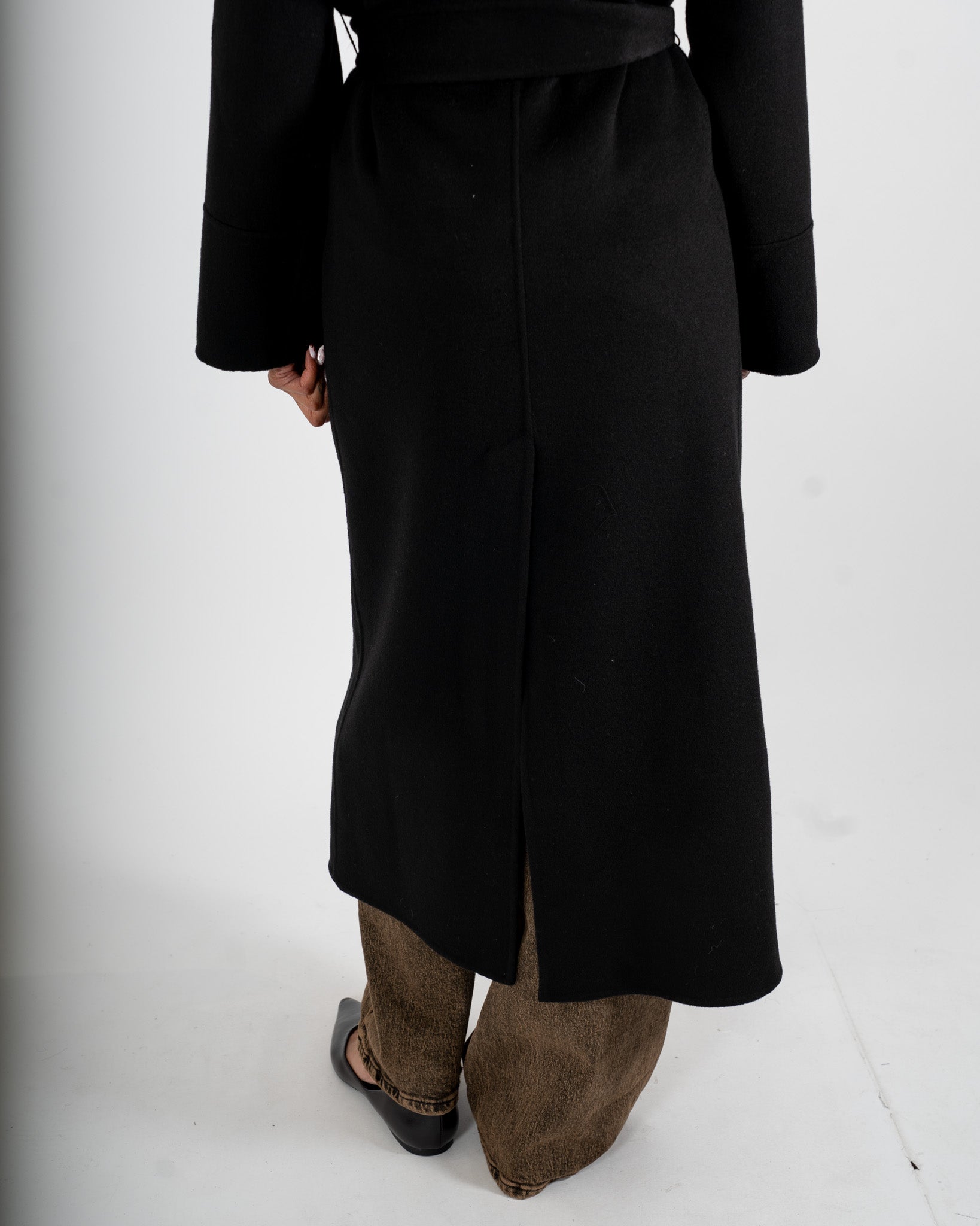 Cappotto lungo con cappuccio e cintura removibile in tessuto double di lana - Bertolucci