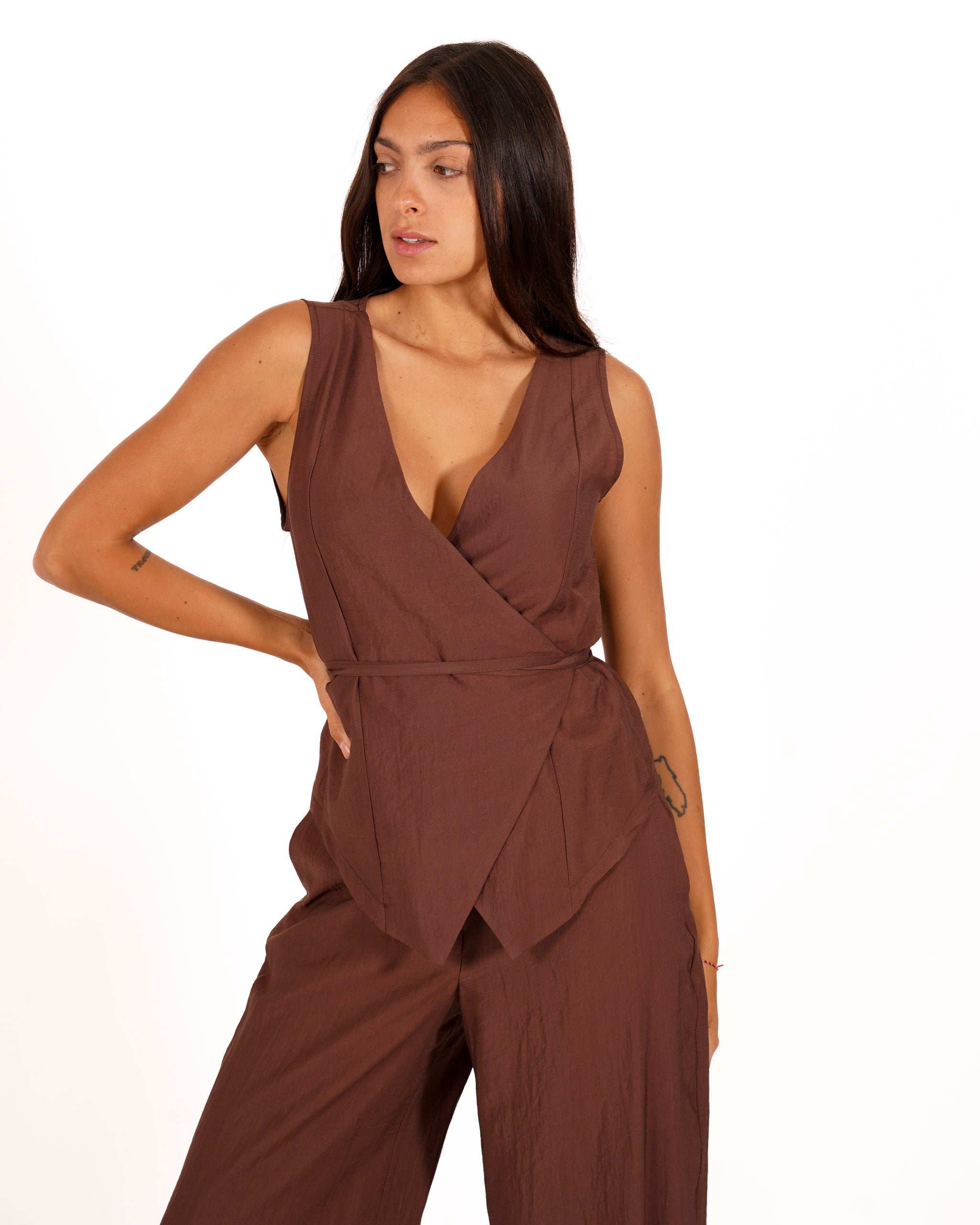 Coordinato gilet e pantaloni in ecofibra - Layla