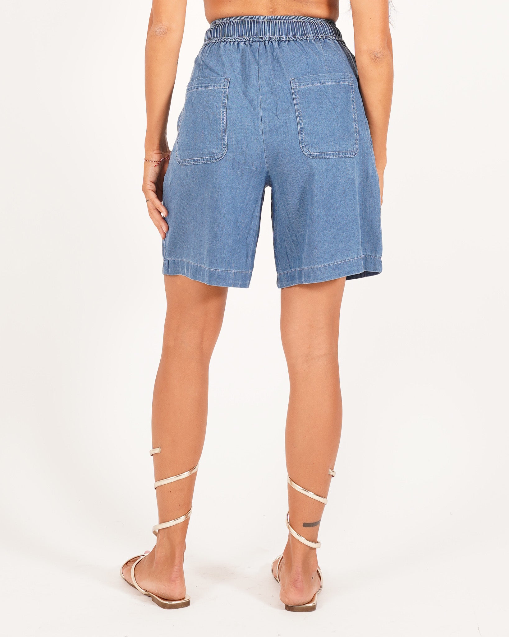 Bermuda in chambray con elastico in vita e coulisse - Mirtilla