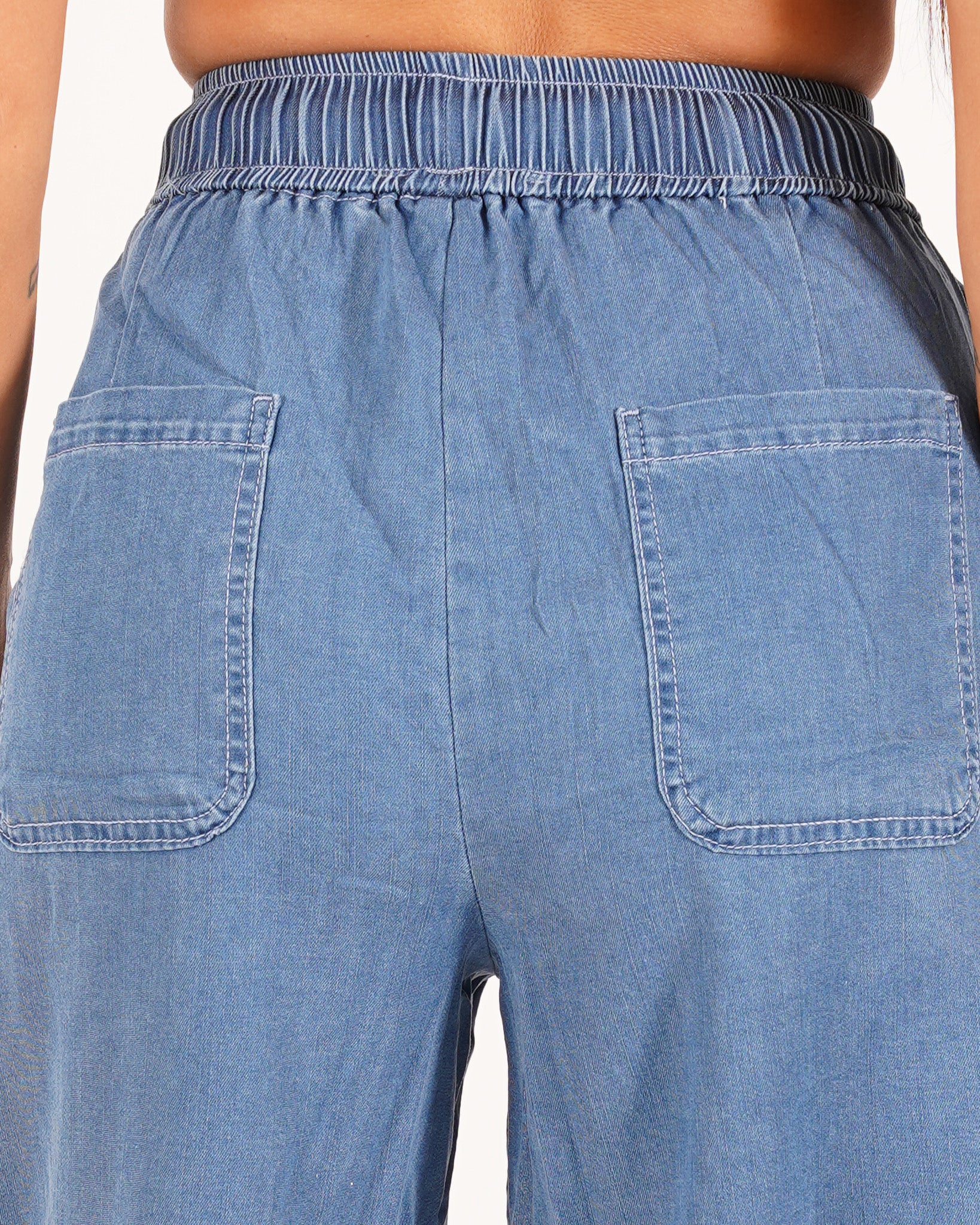 Bermuda in chambray con elastico in vita e coulisse - Mirtilla