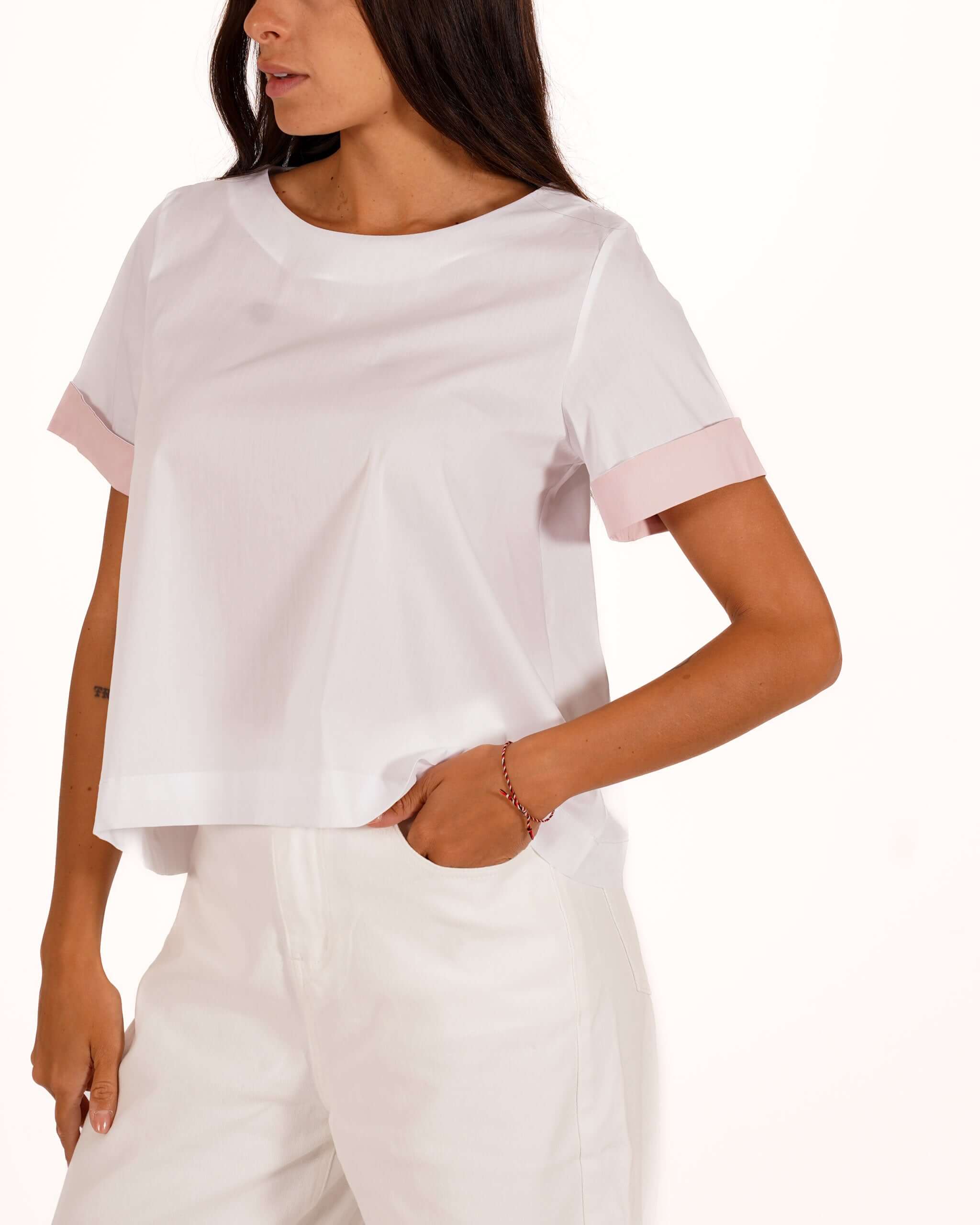 Blusa mezza manica con risvolto a contrasto - Janette