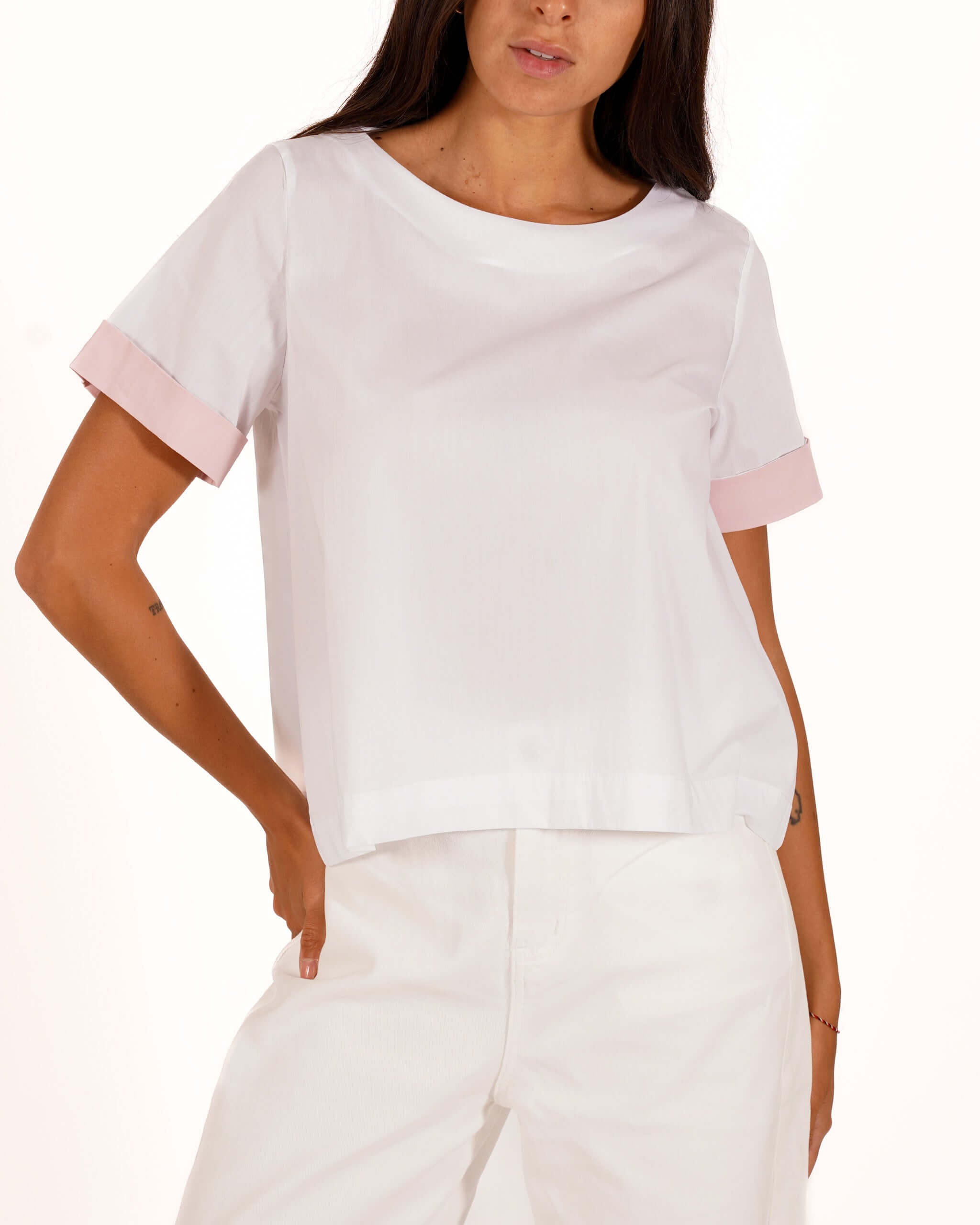 Blusa mezza manica con risvolto a contrasto - Janette
