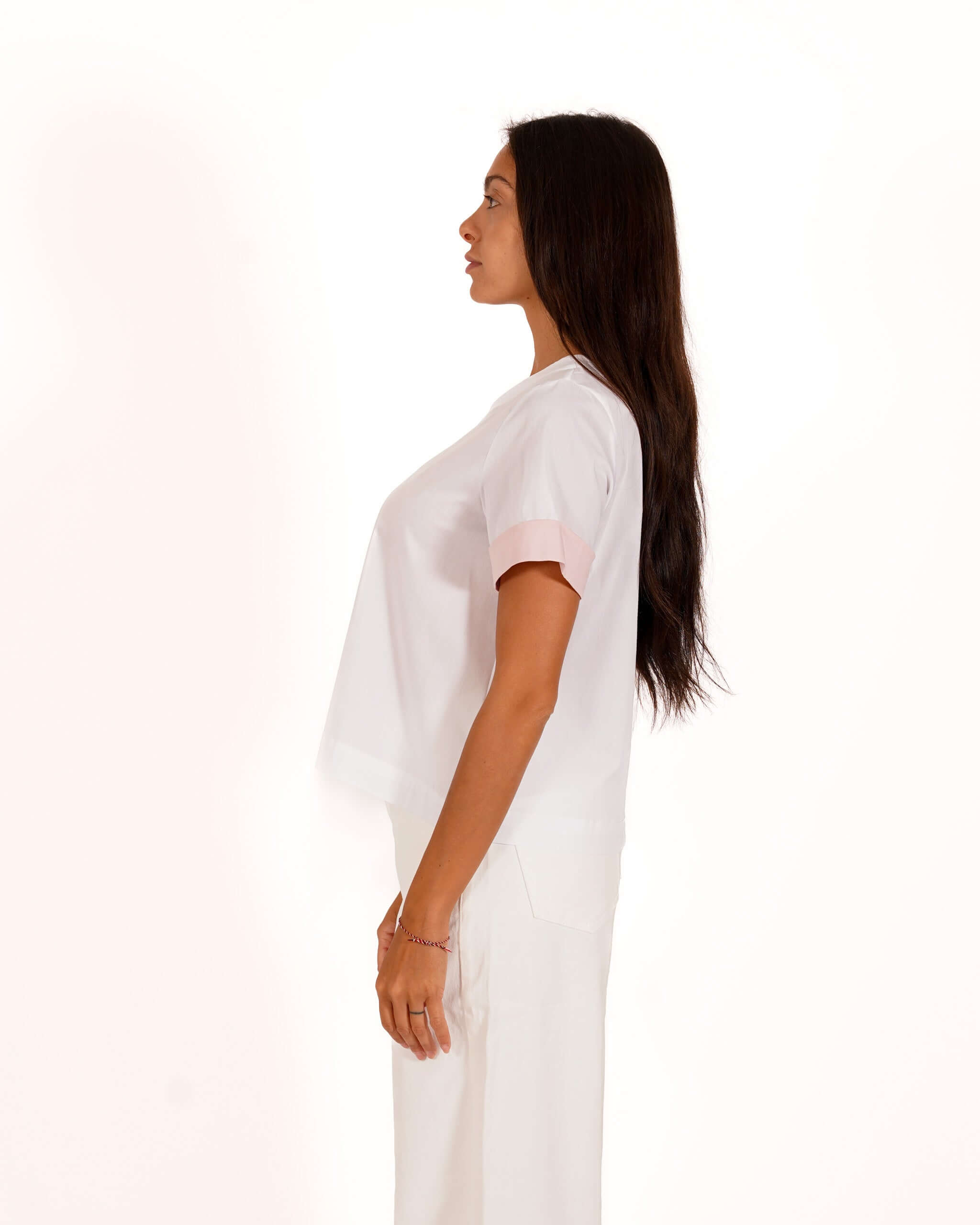 Blusa mezza manica con risvolto a contrasto - Janette