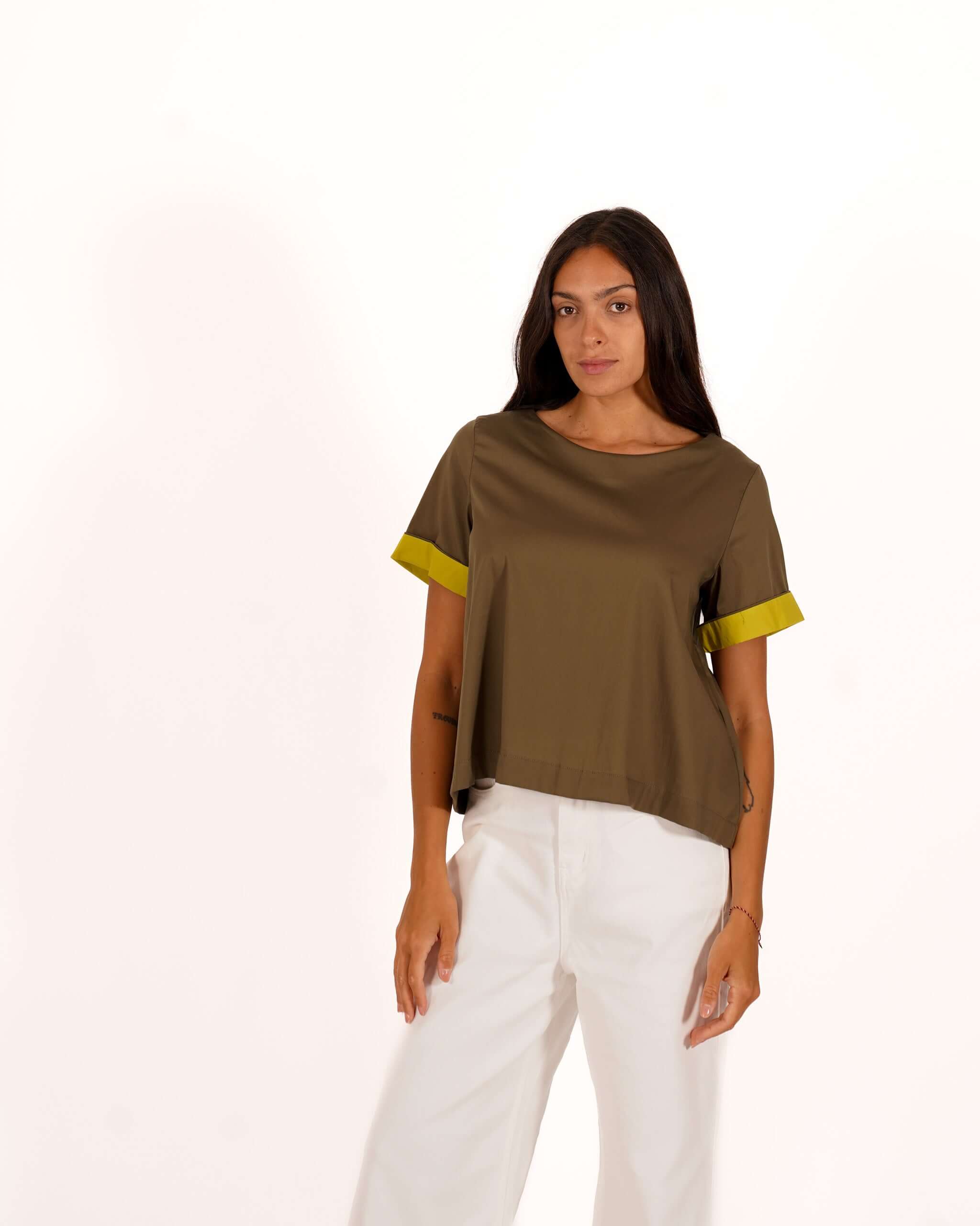 Blusa mezza manica con risvolto a contrasto - Janette