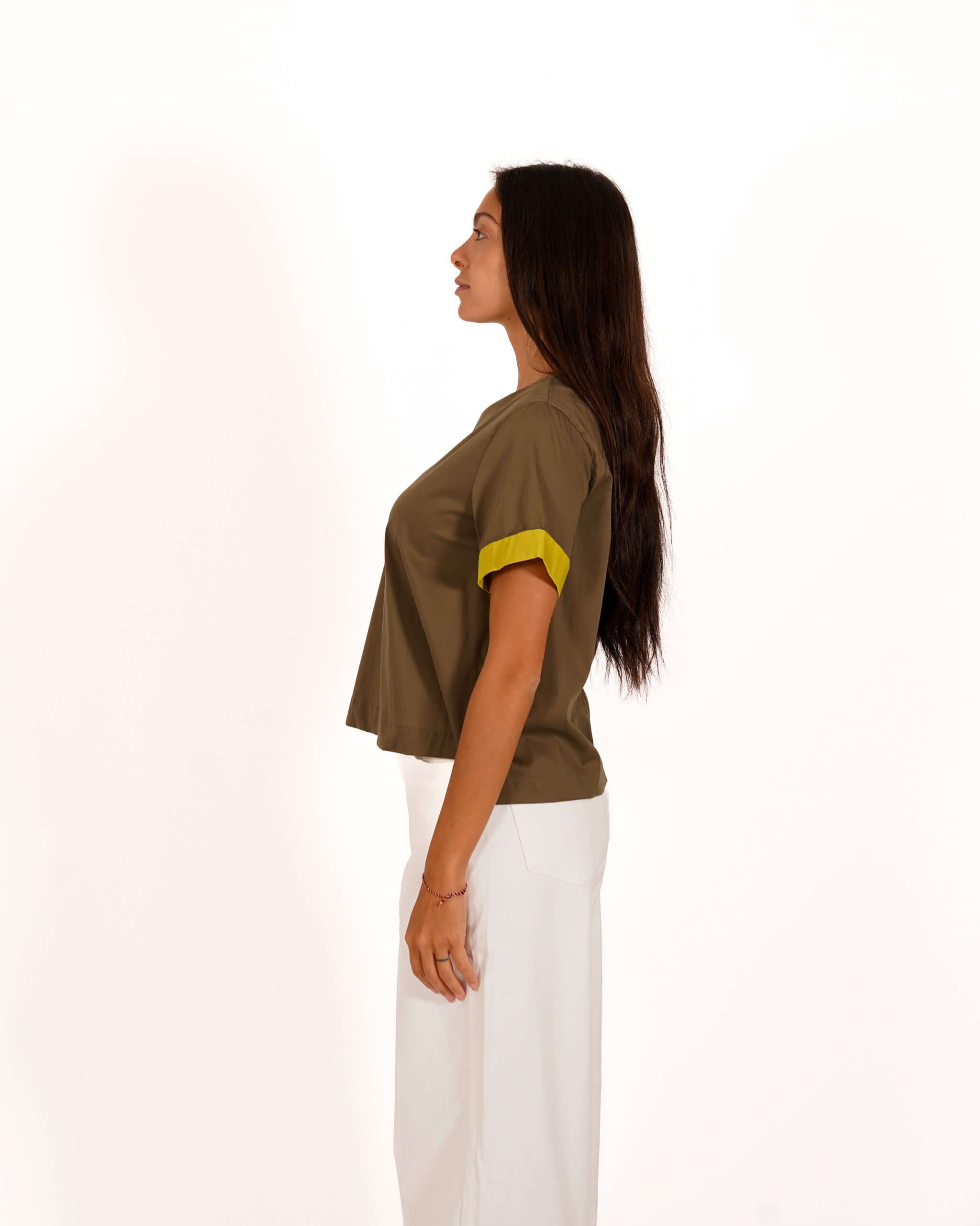 Blusa mezza manica con risvolto a contrasto - Janette