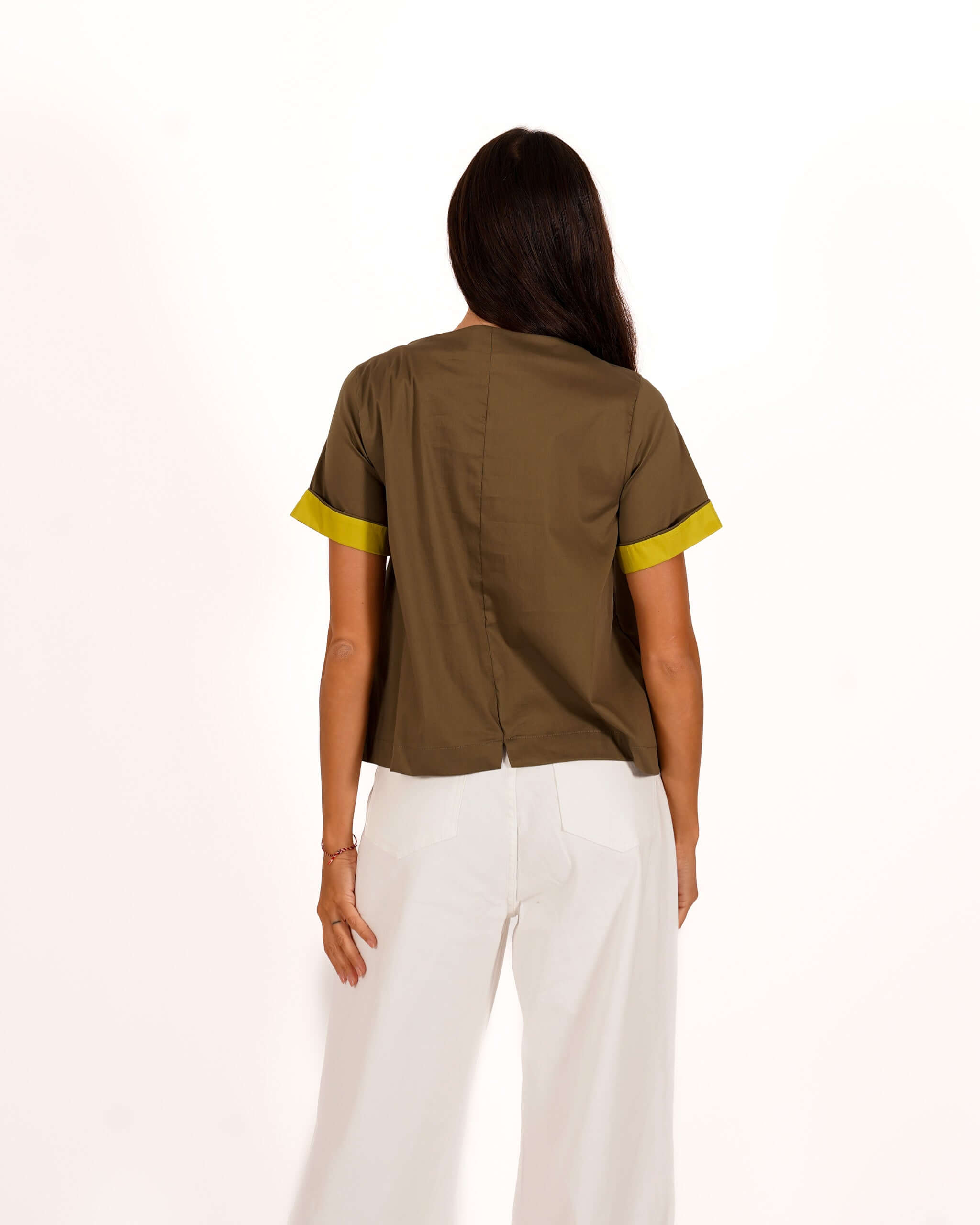 Blusa mezza manica con risvolto a contrasto - Janette