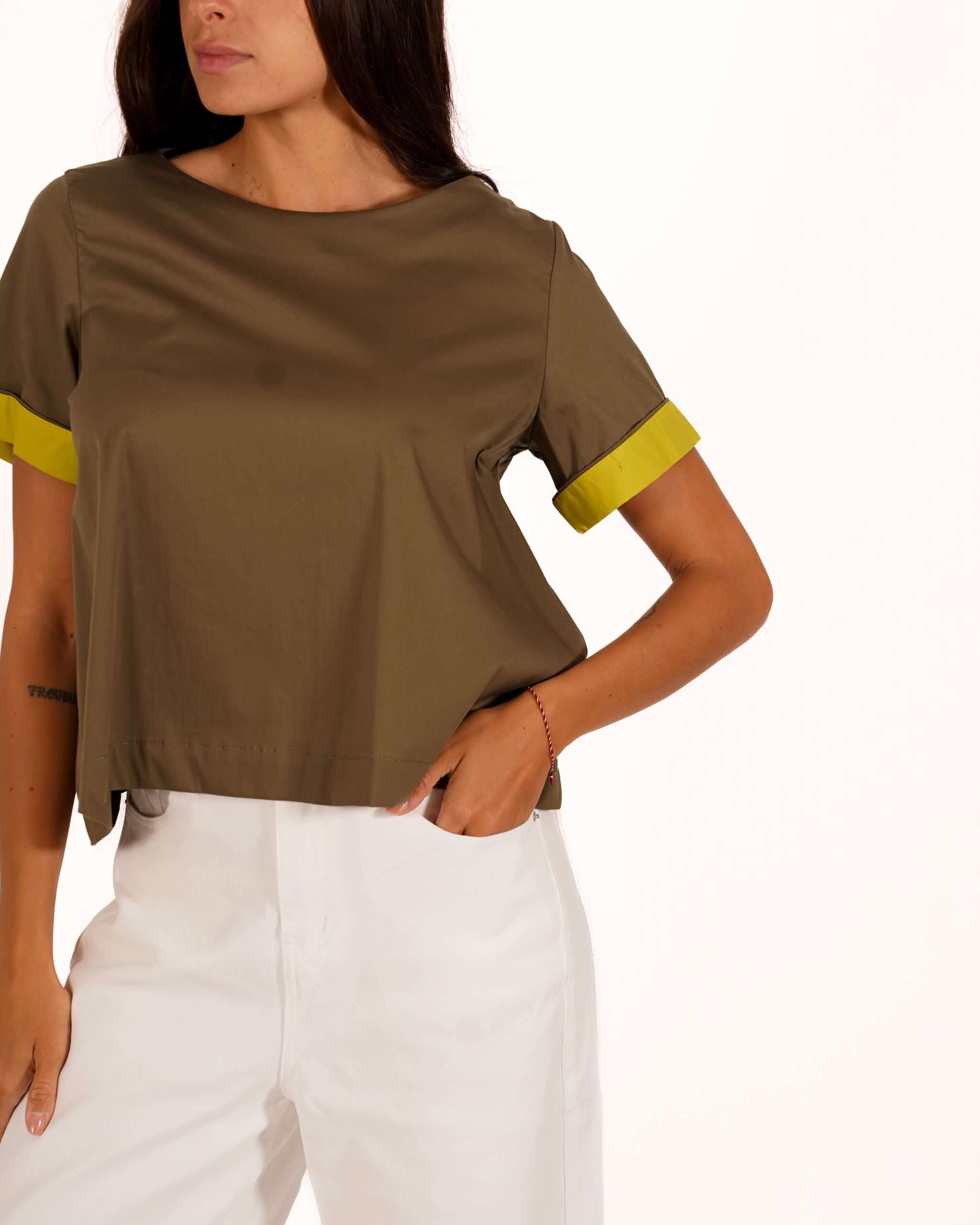Blusa mezza manica con risvolto a contrasto - Janette
