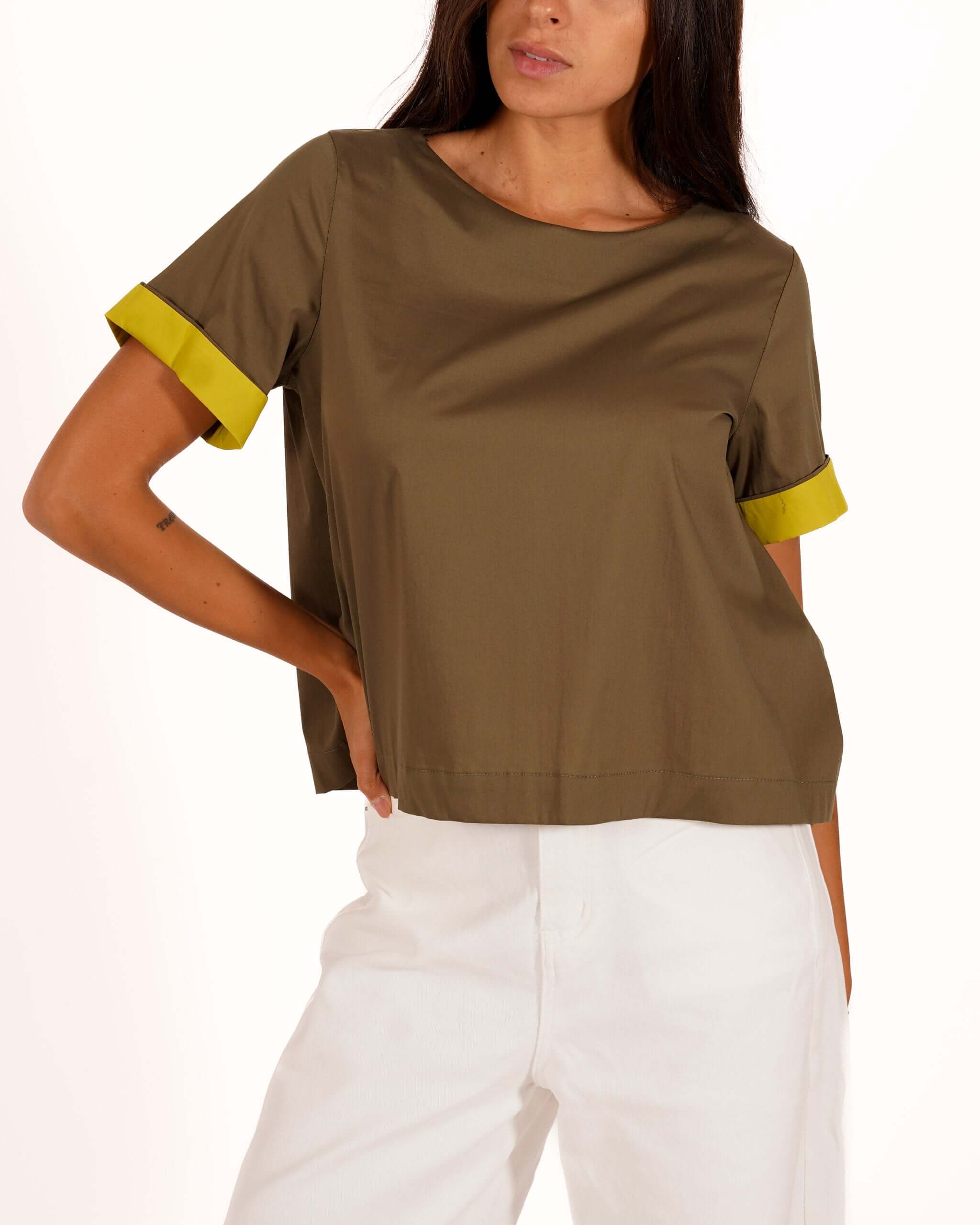 Blusa mezza manica con risvolto a contrasto - Janette