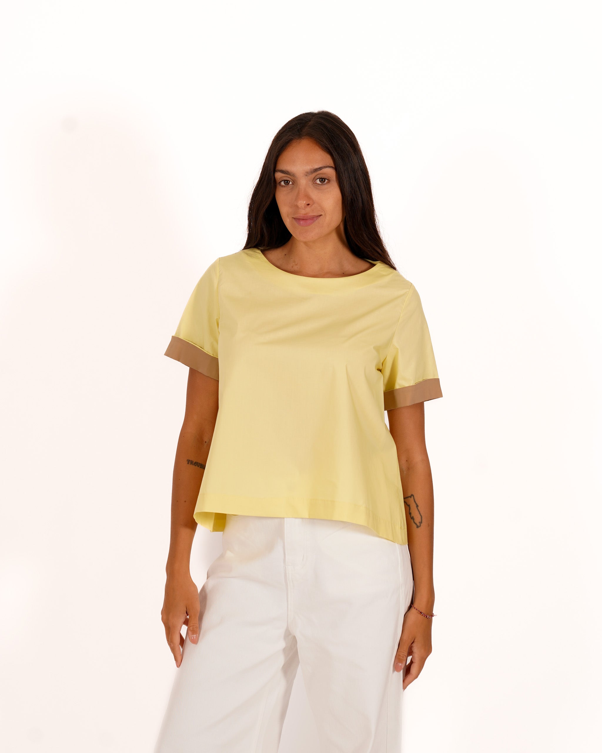 Blusa mezza manica con risvolto a contrasto - Janette