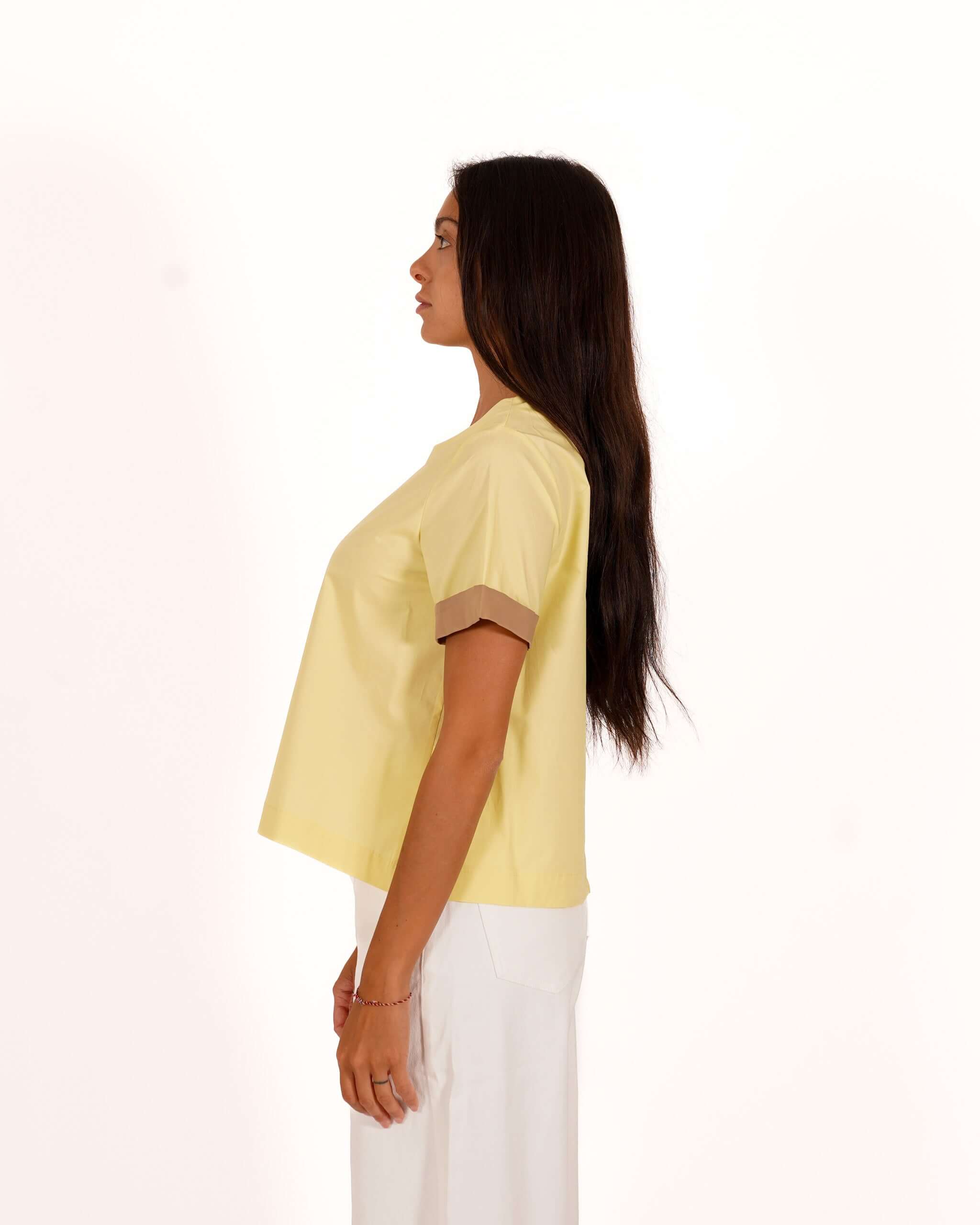Blusa mezza manica con risvolto a contrasto - Janette