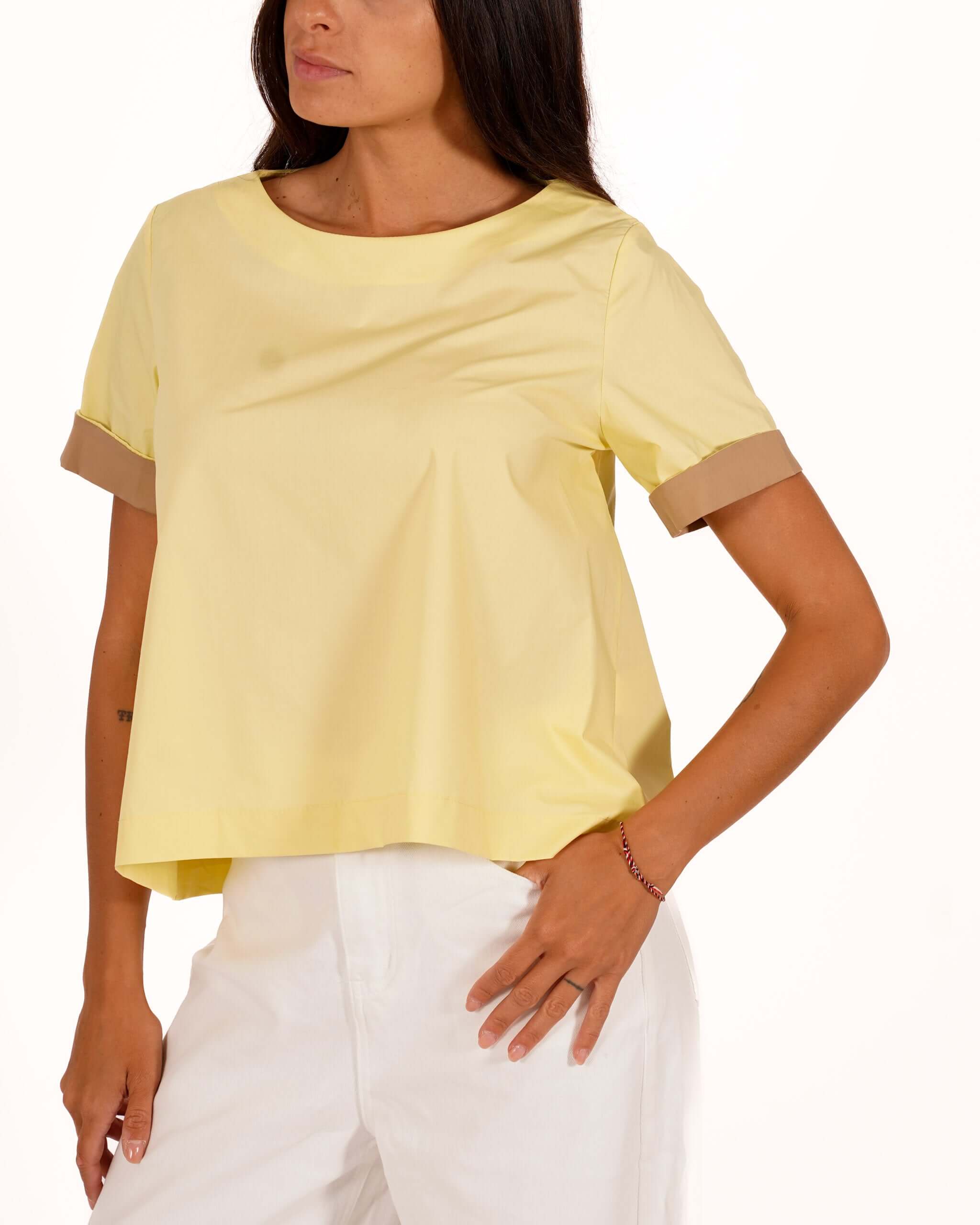Blusa mezza manica con risvolto a contrasto - Janette
