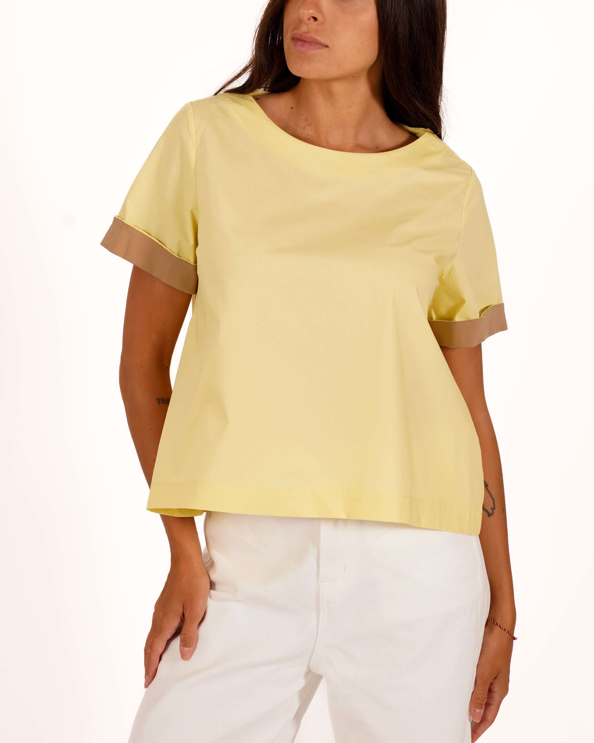 Blusa mezza manica con risvolto a contrasto - Janette