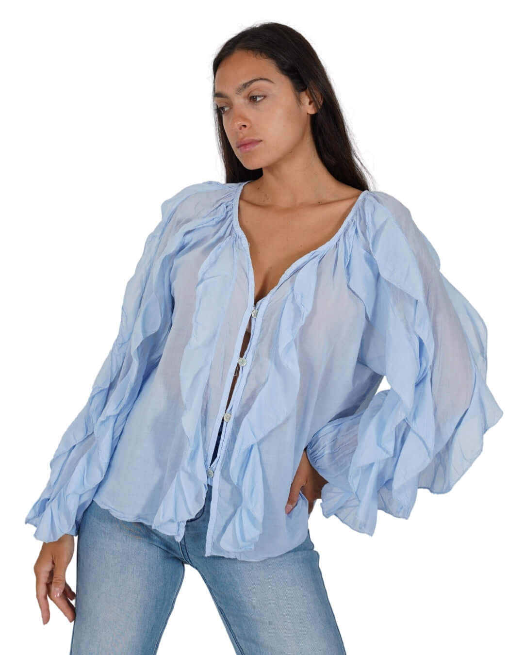 Camicia manica lunga con rouche - Maelle