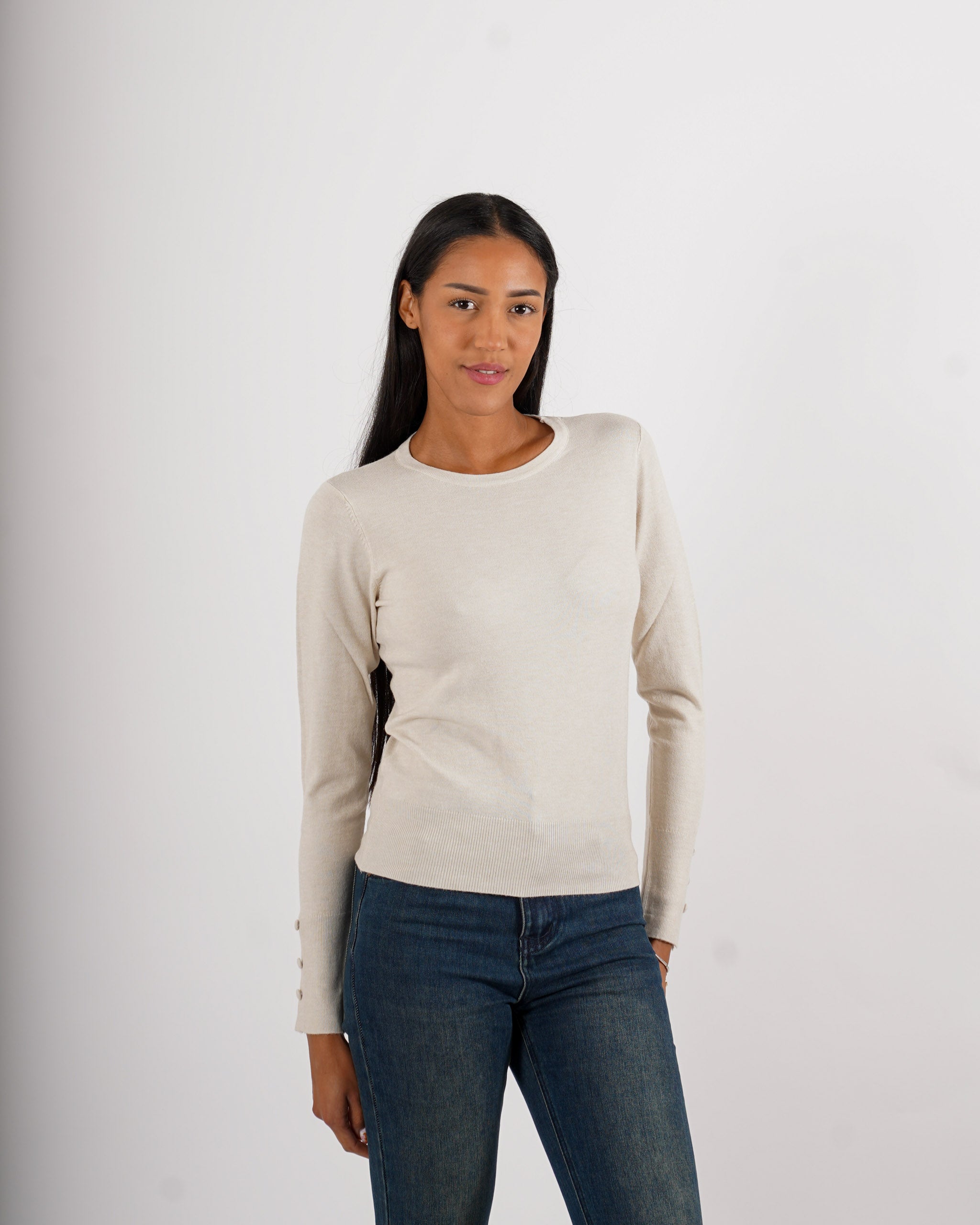 Maglia girocollo slim fit in mano viscosa - Canapa