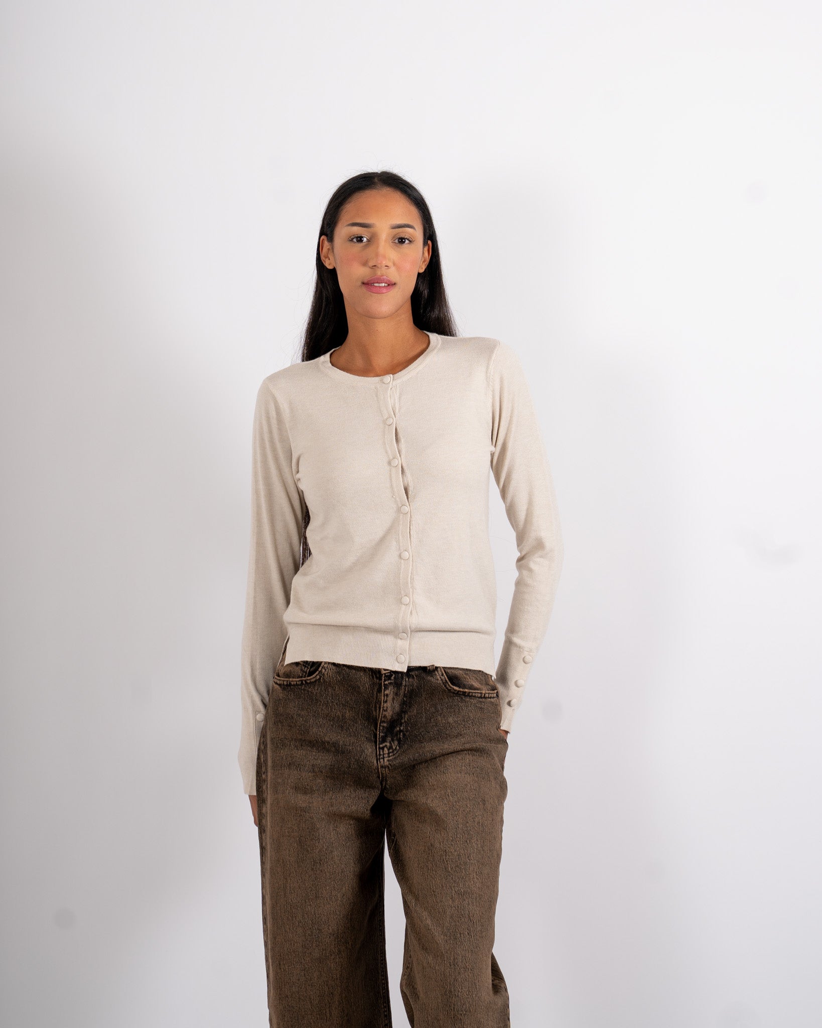 Cardigan in maglia con bottoni tono su tono - Miglio