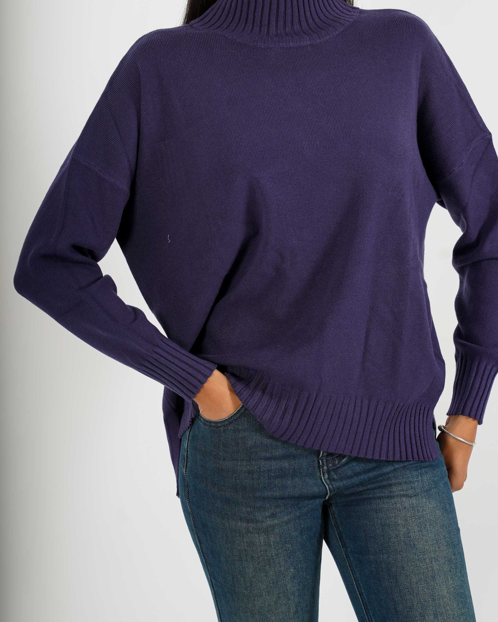 Maglia collo alto con spacchetti sul fondo - Gesso