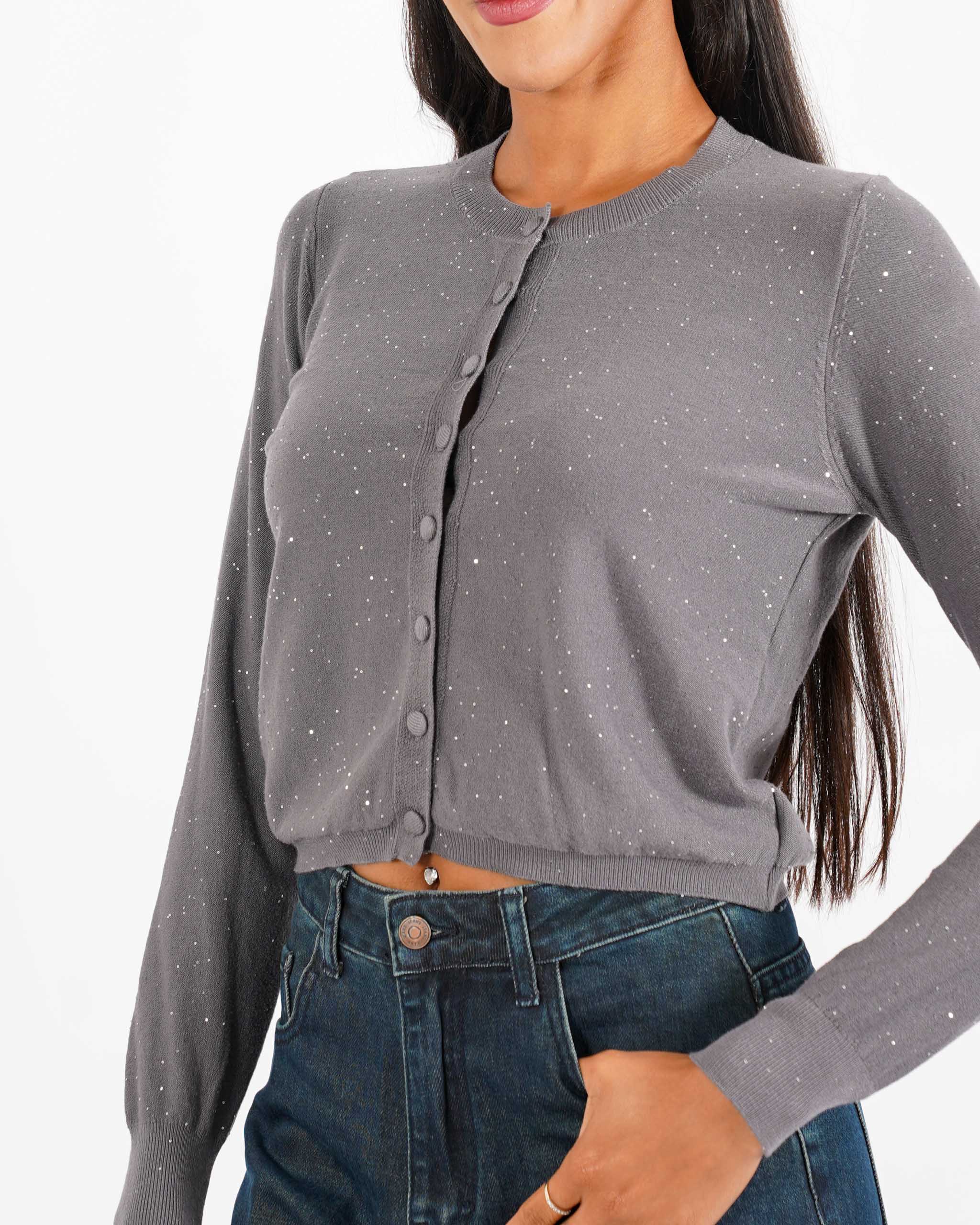 Cardigan in maglia con micro paillettes e bottoni rivestiti - Elias - Hope Fashion